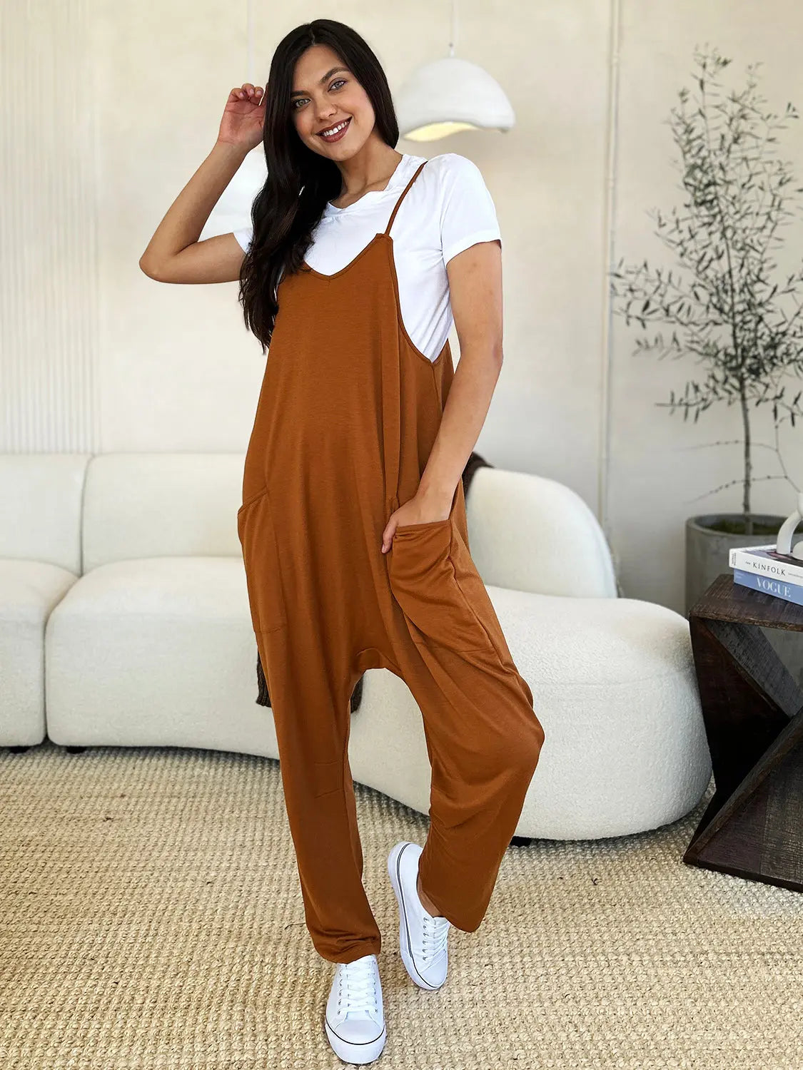 Double Take Full Size Sleeveless V-Neck Pocketed Jumpsuit - Beautifeye Boutique