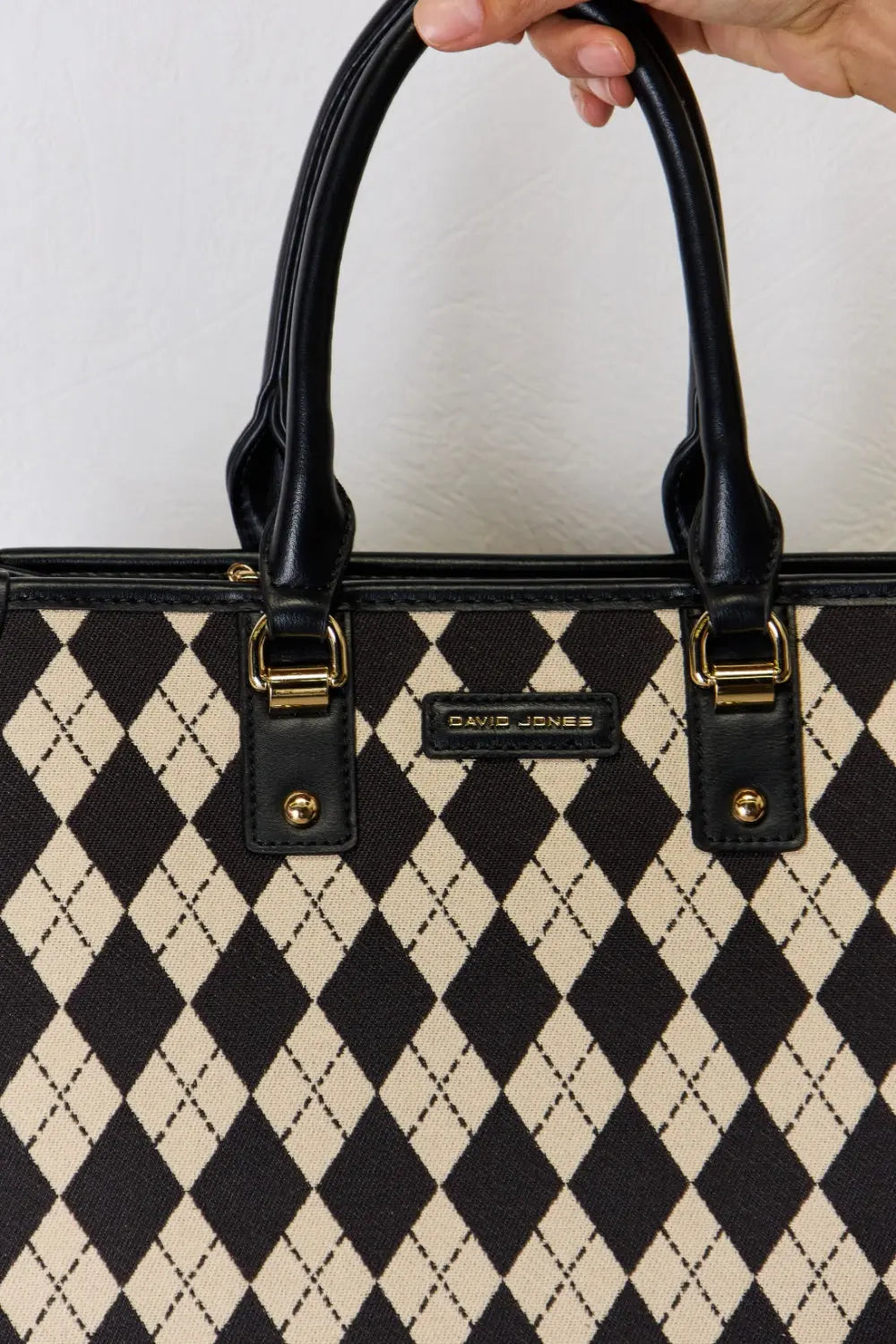 David Jones Argyle Pattern PU Leather Handbag - Beautifeye Boutique