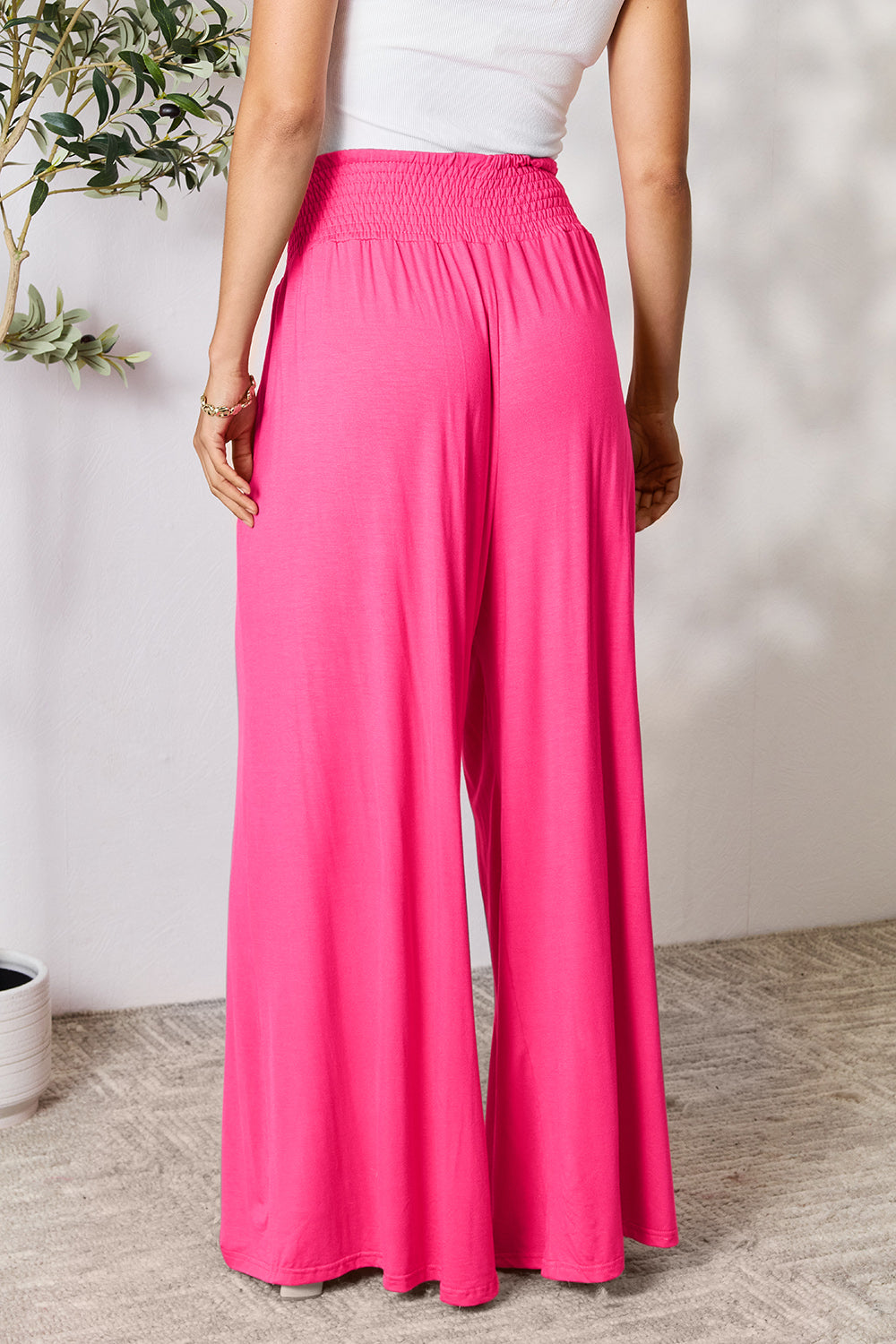 Double Take Full Size Smocked Wide Waistband Wide Leg Pants - Beautifeye Boutique