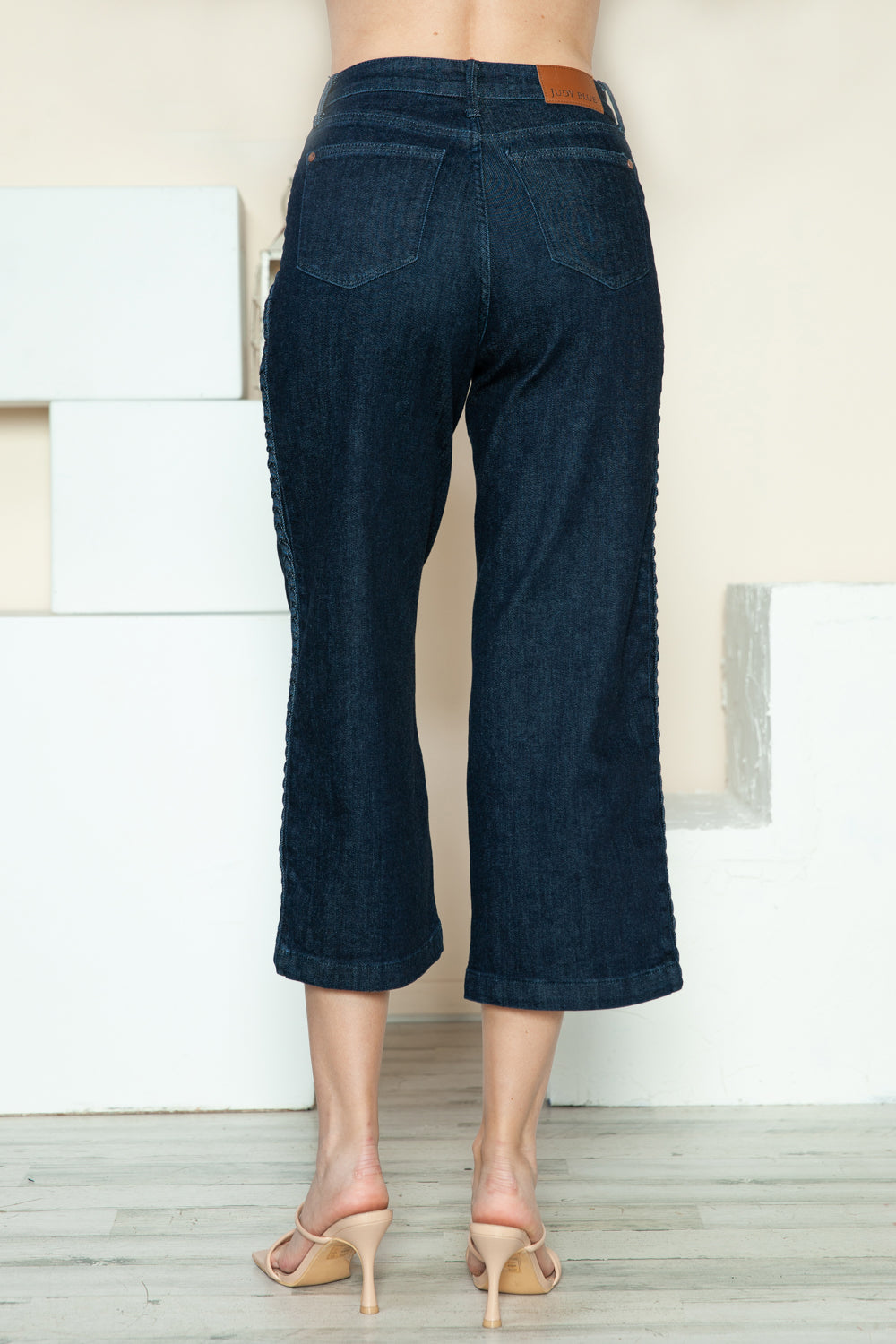 Judy Blue Full Size Side Seam Braid Detail Crop Wide Leg Jeans - Beautifeye Boutique