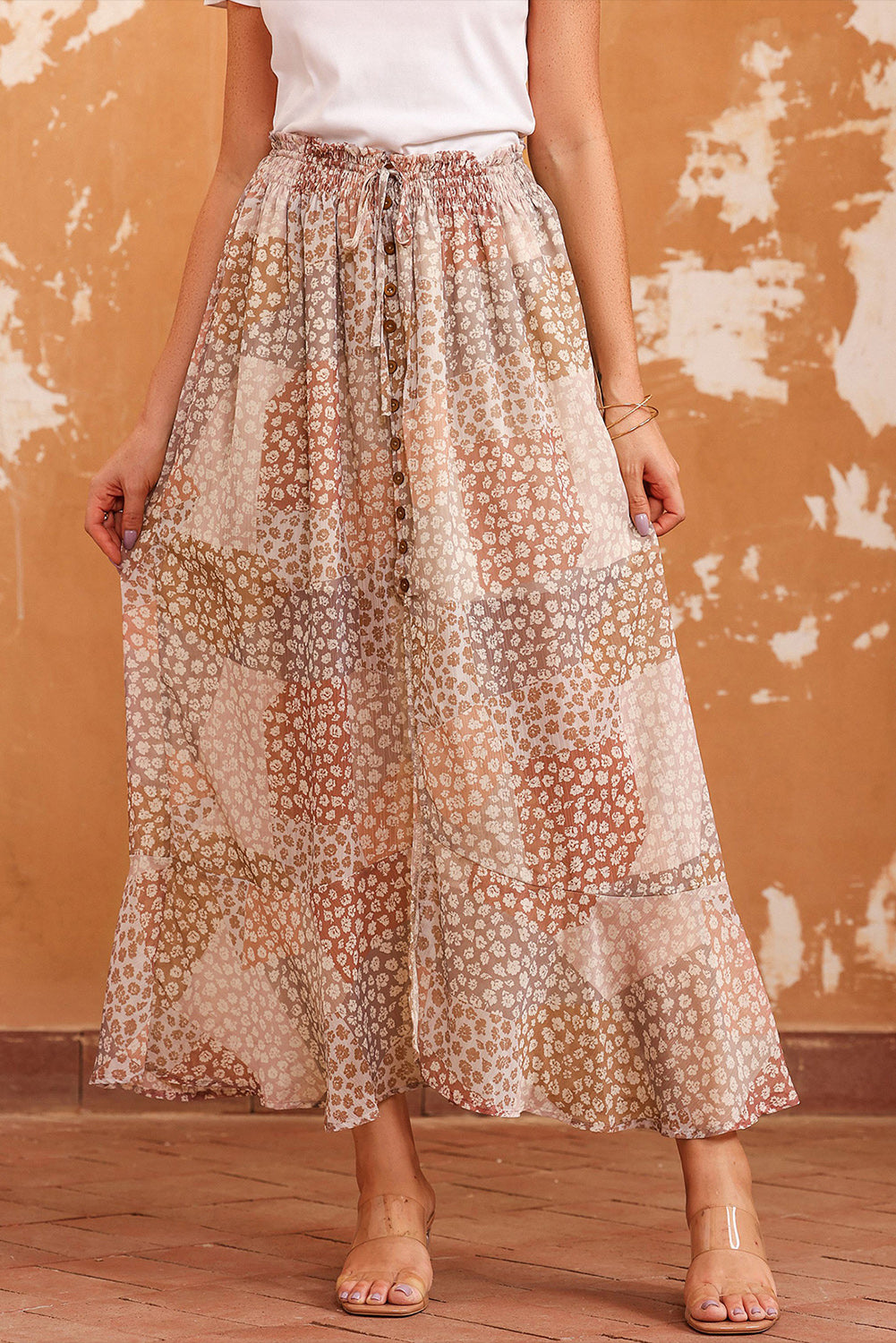 Floral Buttoned Front Slit Skirt - Beautifeye Boutique