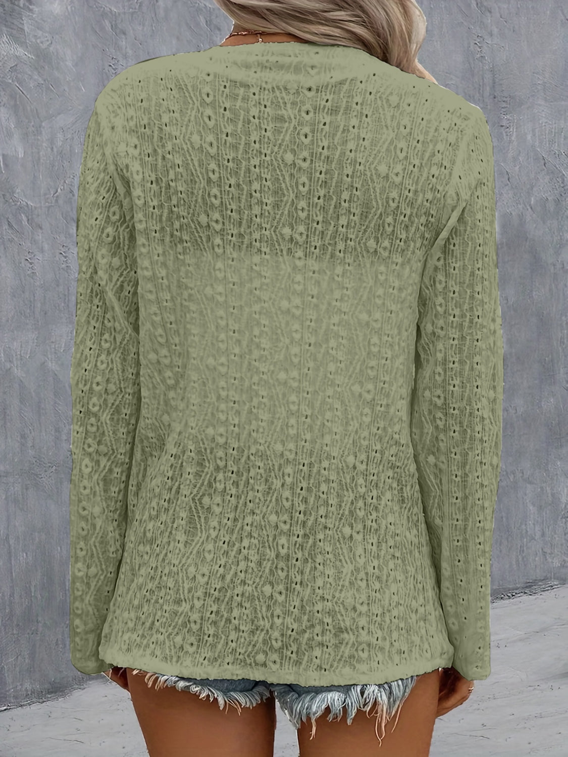 Eyelet Roll-Tab Sleeve Cardigan - Beautifeye Boutique