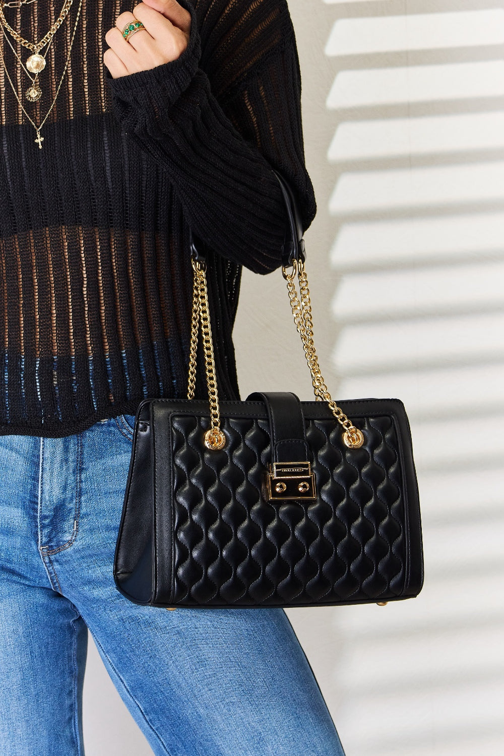 David Jones Quilted PU Leather Handbag - Beautifeye Boutique