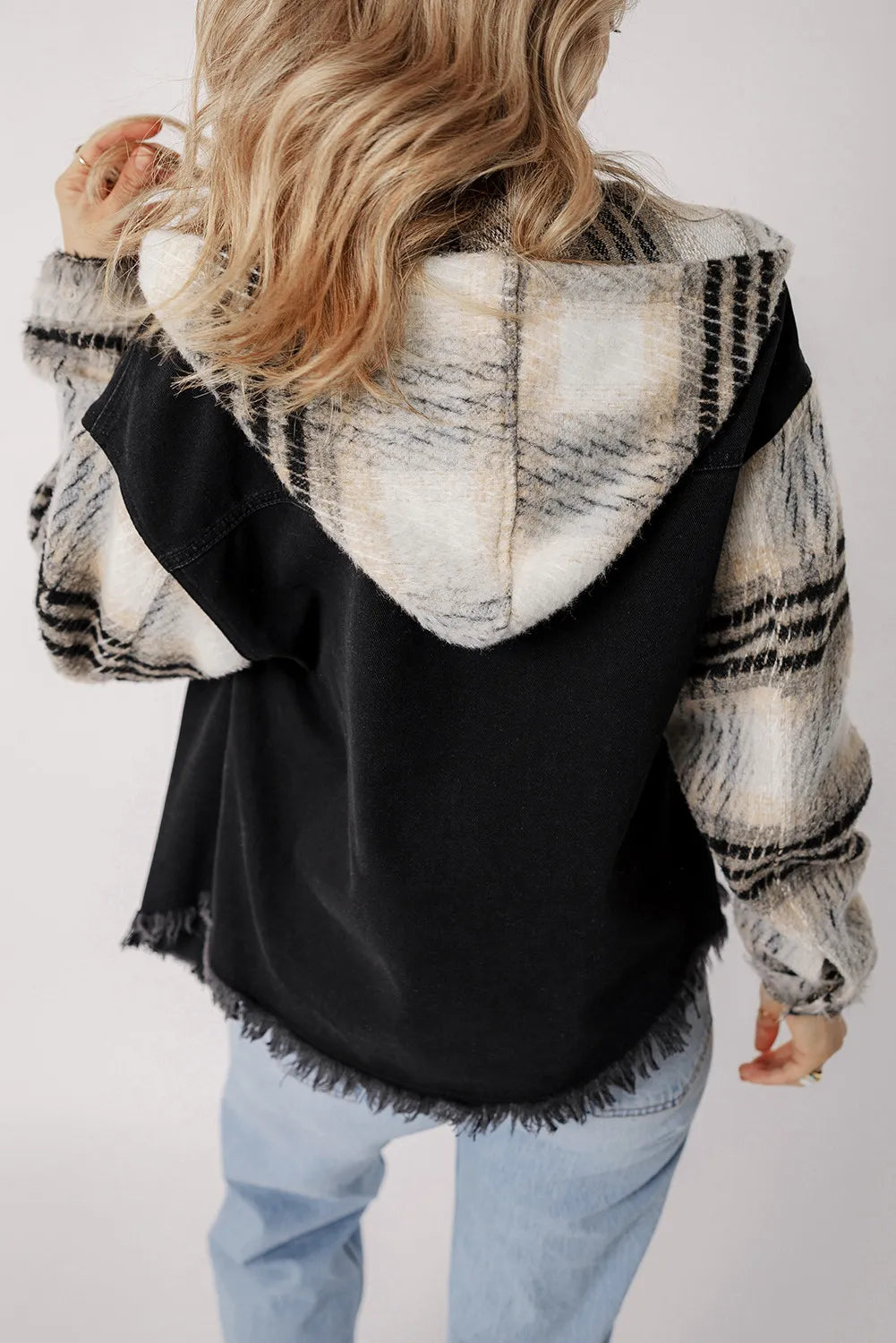 Drawstring Raw Hem Button Up Hooded Denim Jacket - Beautifeye Boutique