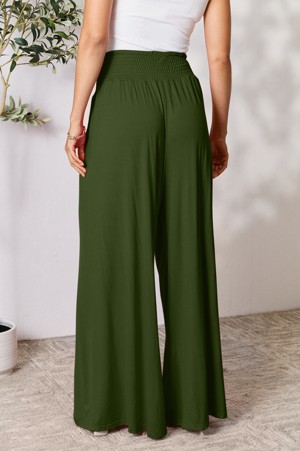 Double Take Full Size Smocked Wide Waistband Wide Leg Pants - Beautifeye Boutique