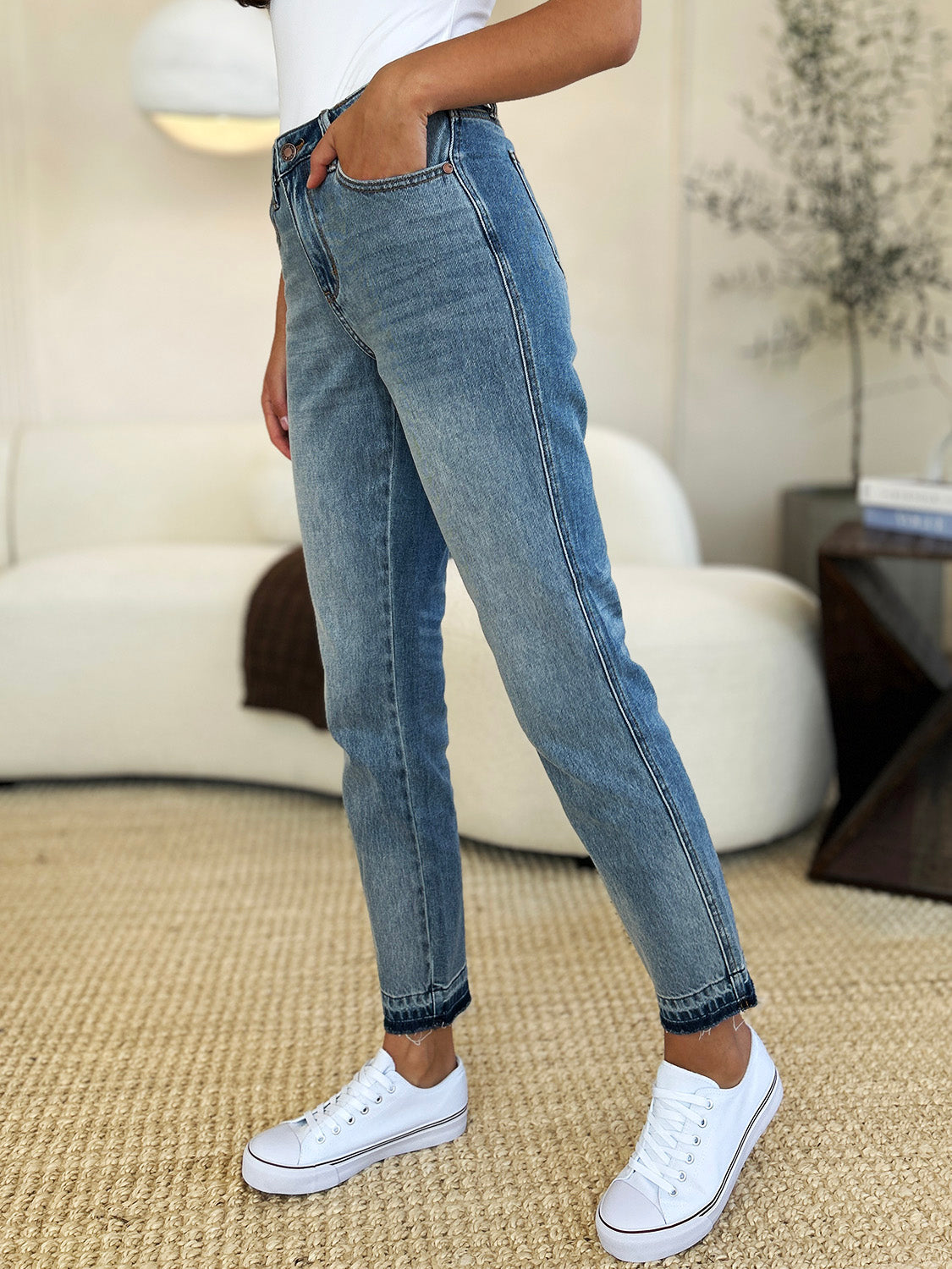 Judy Blue Full Size Mid Rise Rigid Magic Release Hem Jeans - Beautifeye Boutique
