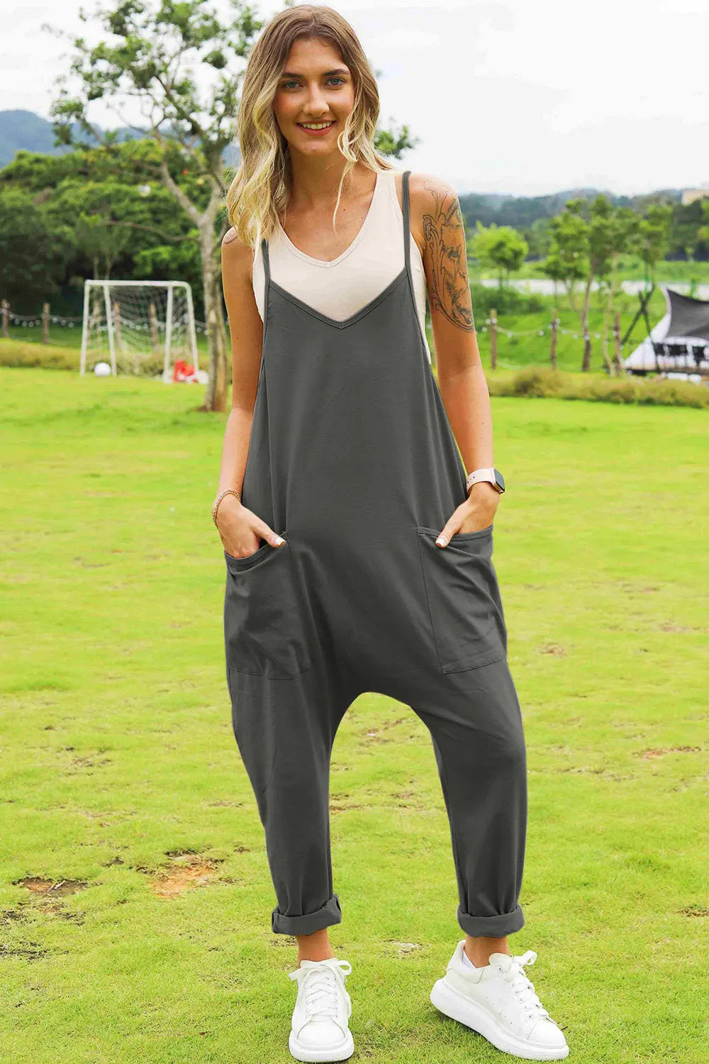 Double Take Full Size Sleeveless V-Neck Pocketed Jumpsuit - Beautifeye Boutique