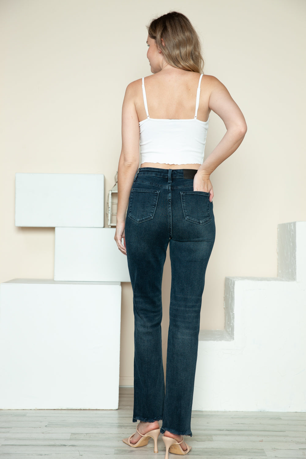 Judy Blue Full Size Button Fly Hem Destroy Straight Jeans - Beautifeye Boutique