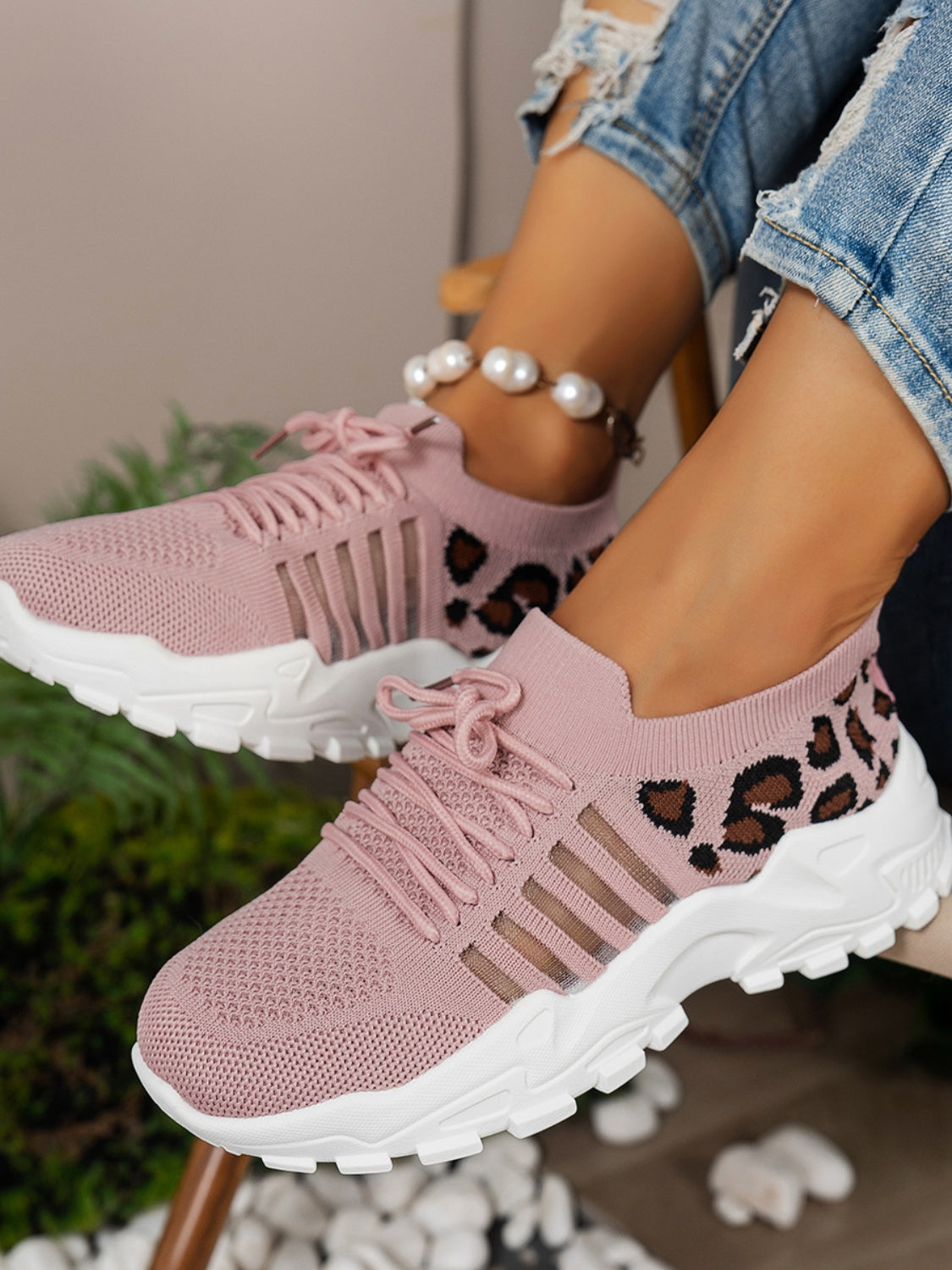 Cutout Leopard Lace Up Mesh Athletic - Beautifeye Boutique