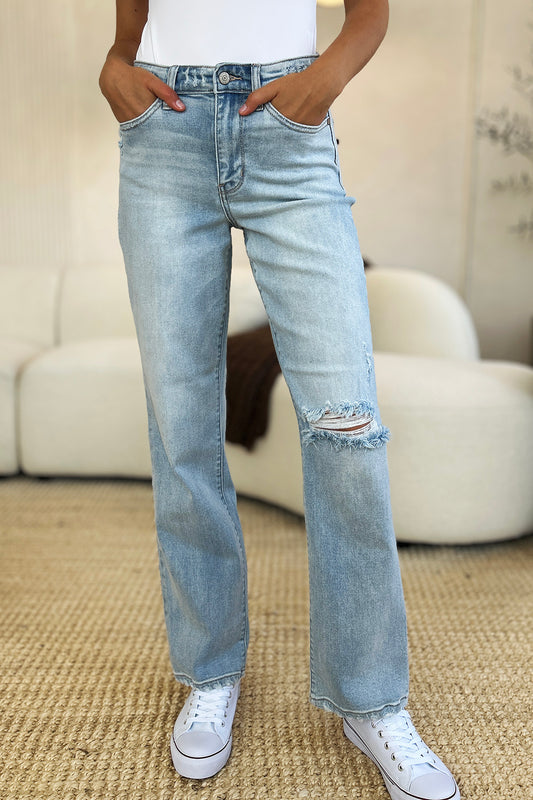 Judy Blue Full Size High Waist Distressed Straight Jeans - Beautifeye Boutique