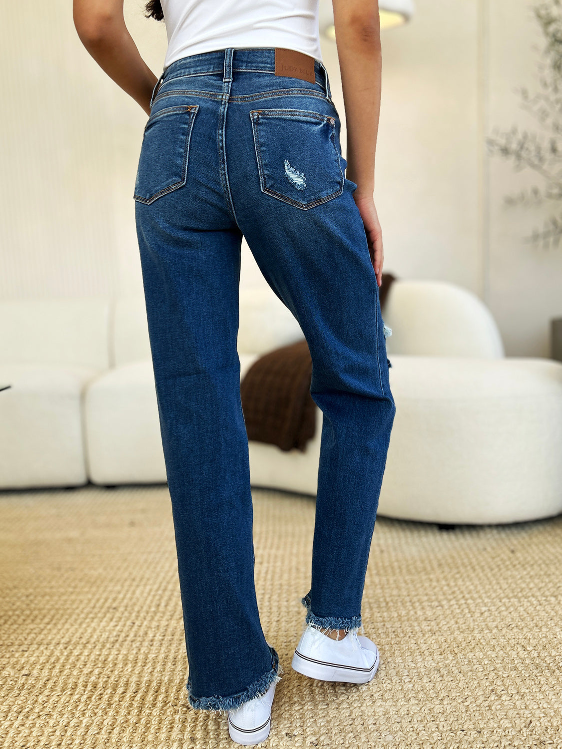 Judy Blue Full Size Mid Rise Distressed Raw Hem Jeans - Beautifeye Boutique
