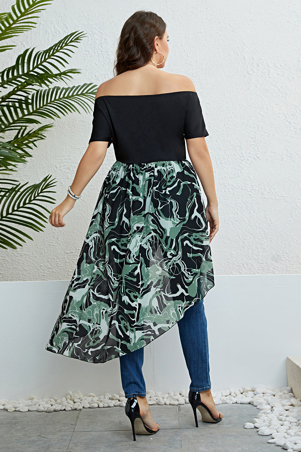 Honey Plus Size Off-Shoulder Asymmetrical Hem Dress - Beautifeye Boutique