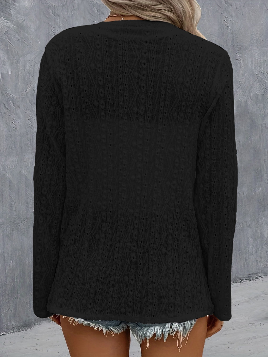 Eyelet Roll-Tab Sleeve Cardigan - Beautifeye Boutique