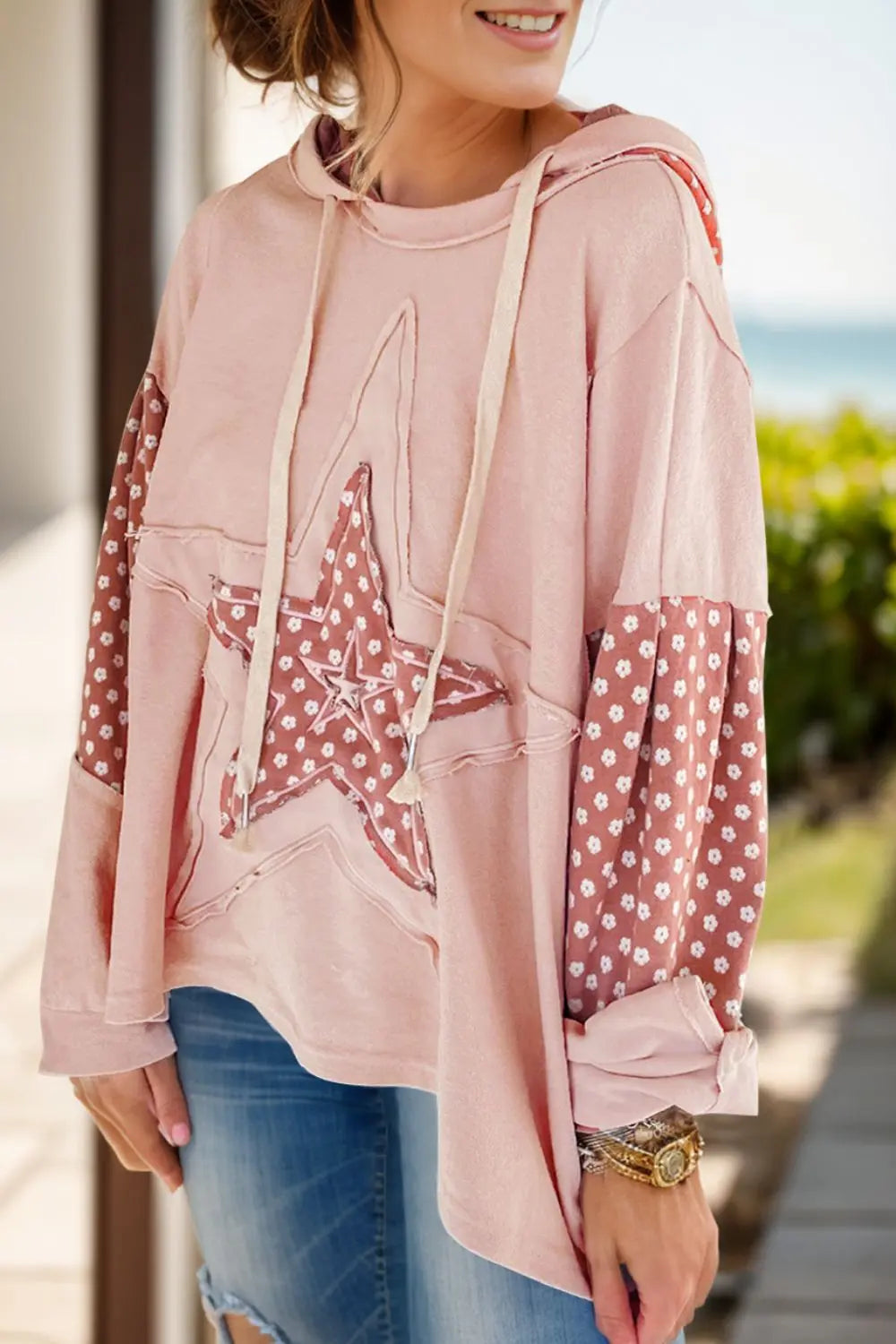 Drawstring Star Long Sleeve Hoodie - Beautifeye Boutique