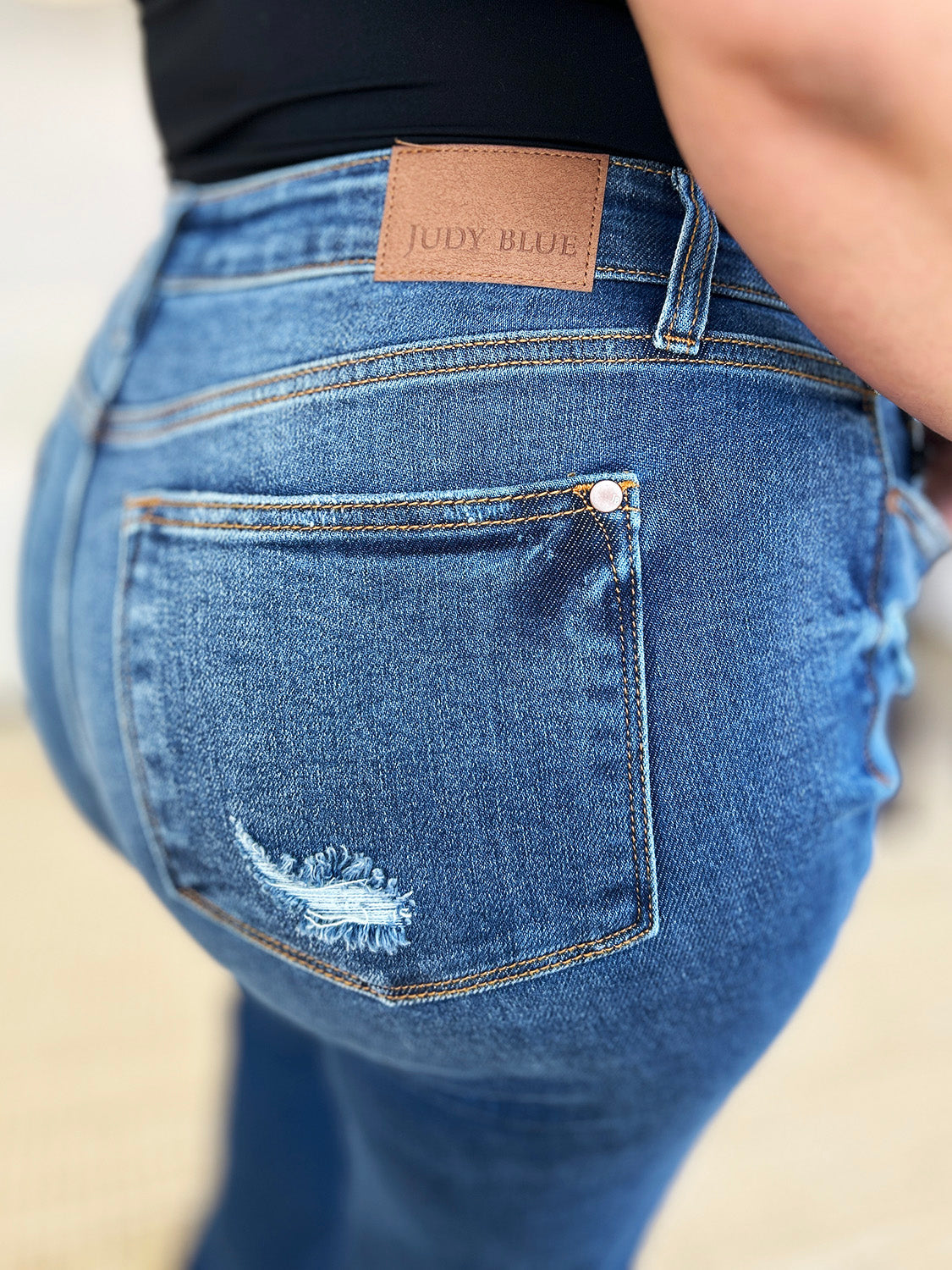 Judy Blue Full Size Mid Rise Distressed Raw Hem Jeans - Beautifeye Boutique