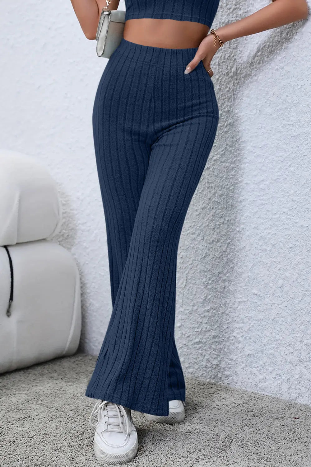 Basic Bae Ribbed High Waist Flare Pants - Beautifeye Boutique