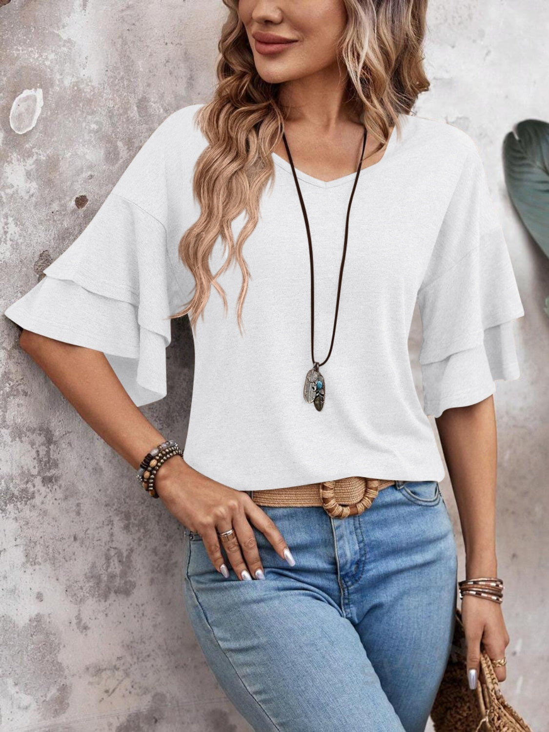 V-Neck Half Sleeve Blouse - Beautifeye Boutique