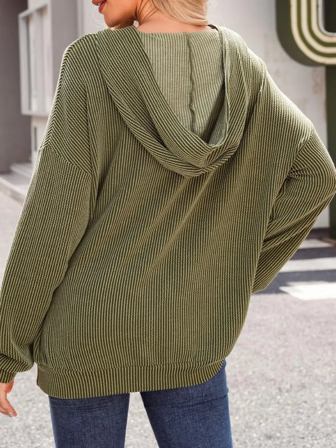 Double Take Textured Kangaroo Pocket Long Sleeve Hoodie - Beautifeye Boutique