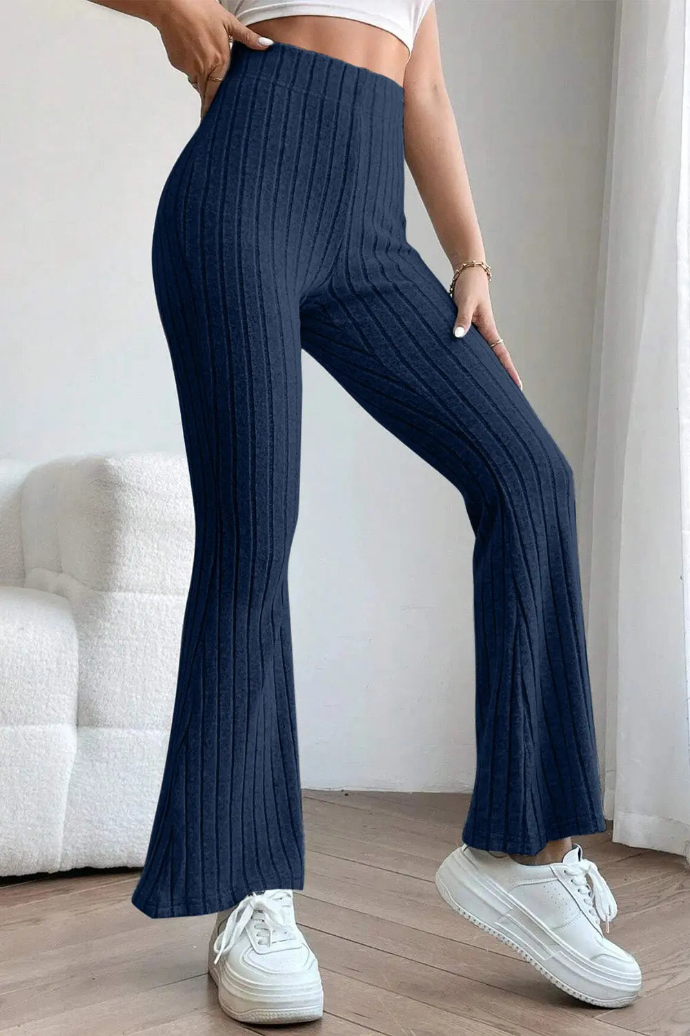 Basic Bae Ribbed High Waist Flare Pants - Beautifeye Boutique