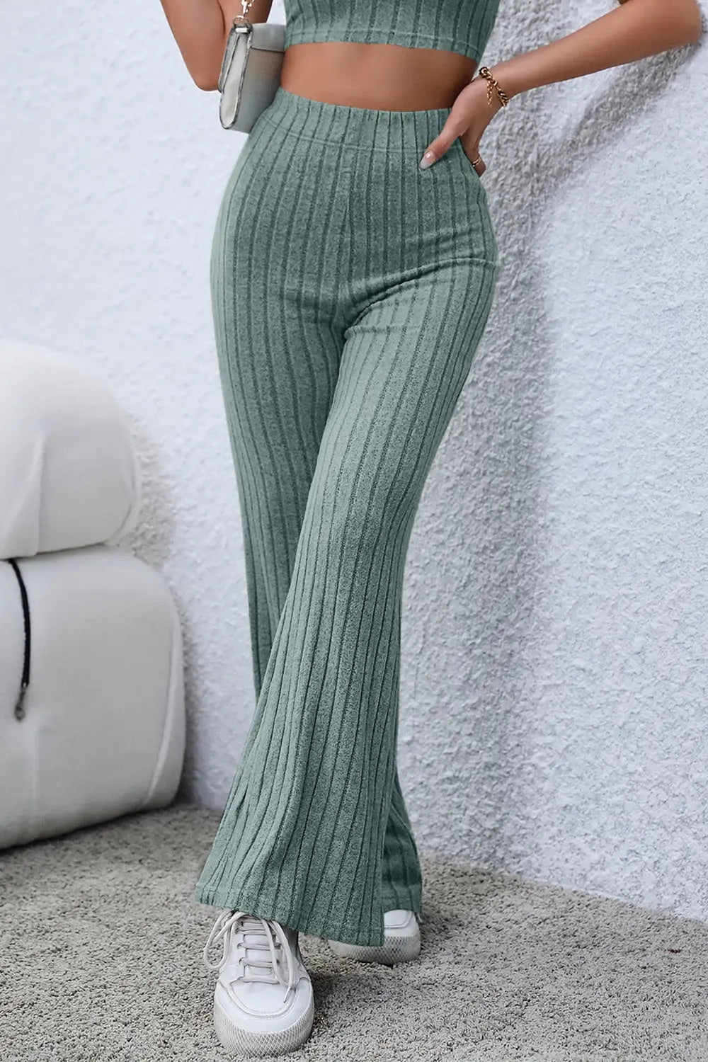 Basic Bae Ribbed High Waist Flare Pants - Beautifeye Boutique