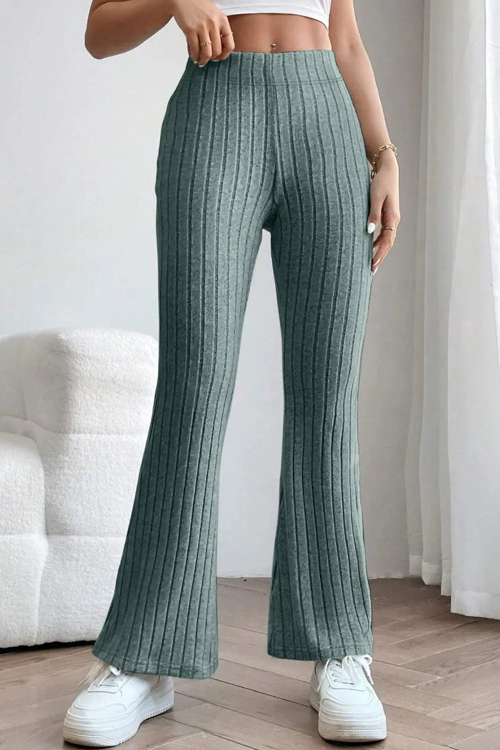Basic Bae Ribbed High Waist Flare Pants - Beautifeye Boutique