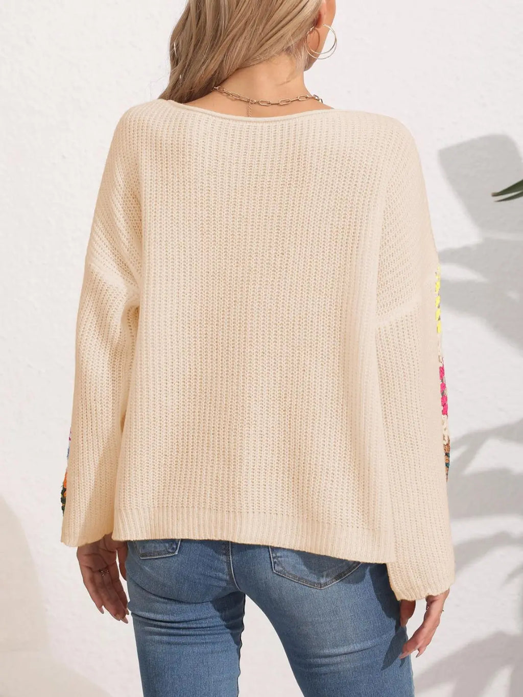 Crochet Flower Long Sleeve Sweater - Beautifeye Boutique