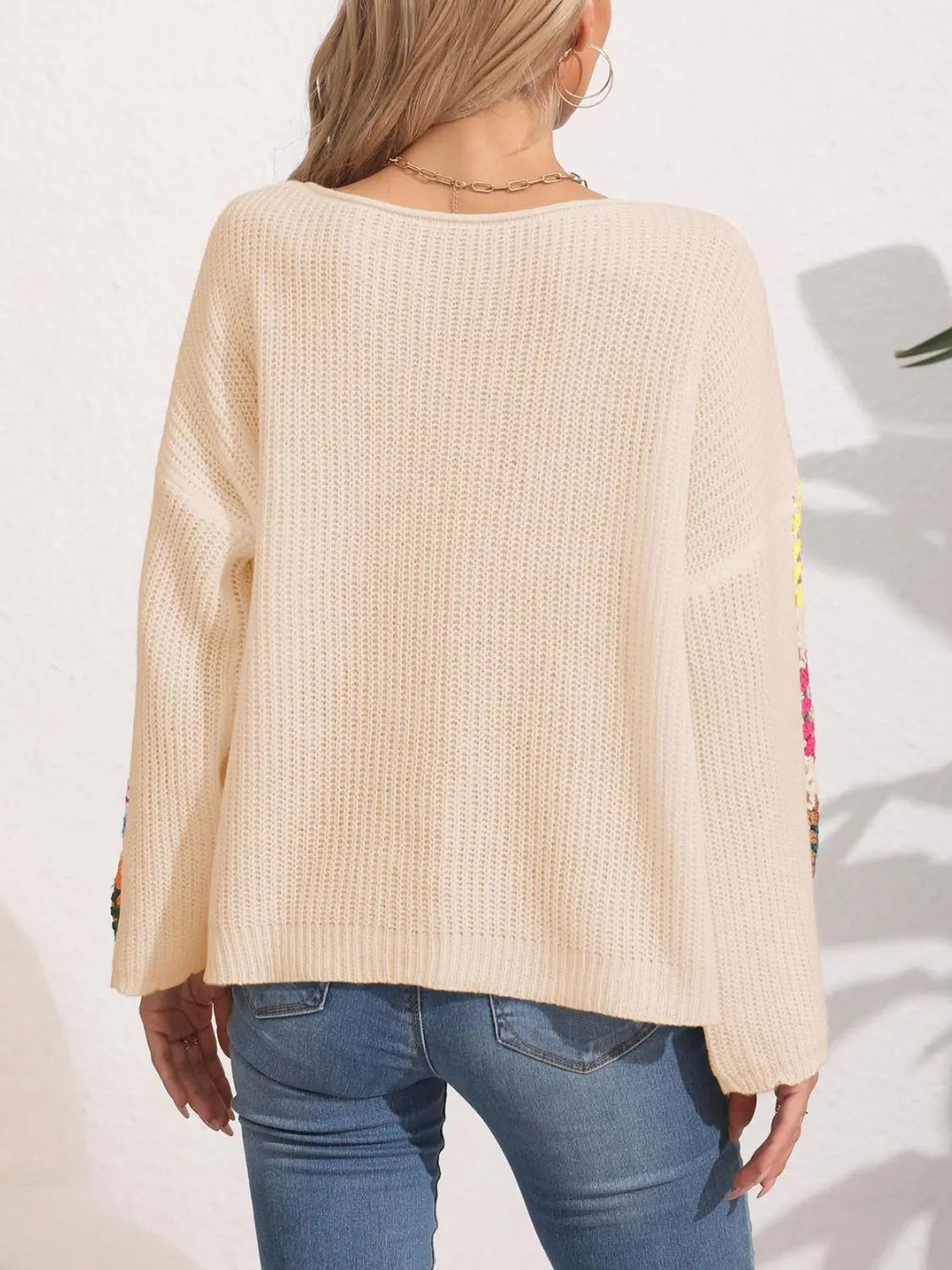 Crochet Flower Long Sleeve Sweater - Beautifeye Boutique