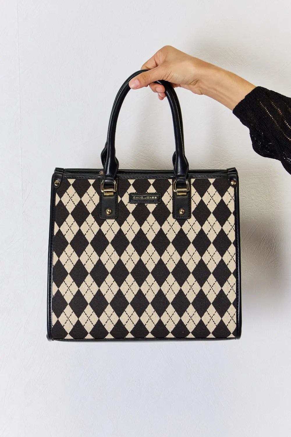 David Jones Argyle Pattern PU Leather Handbag - Beautifeye Boutique