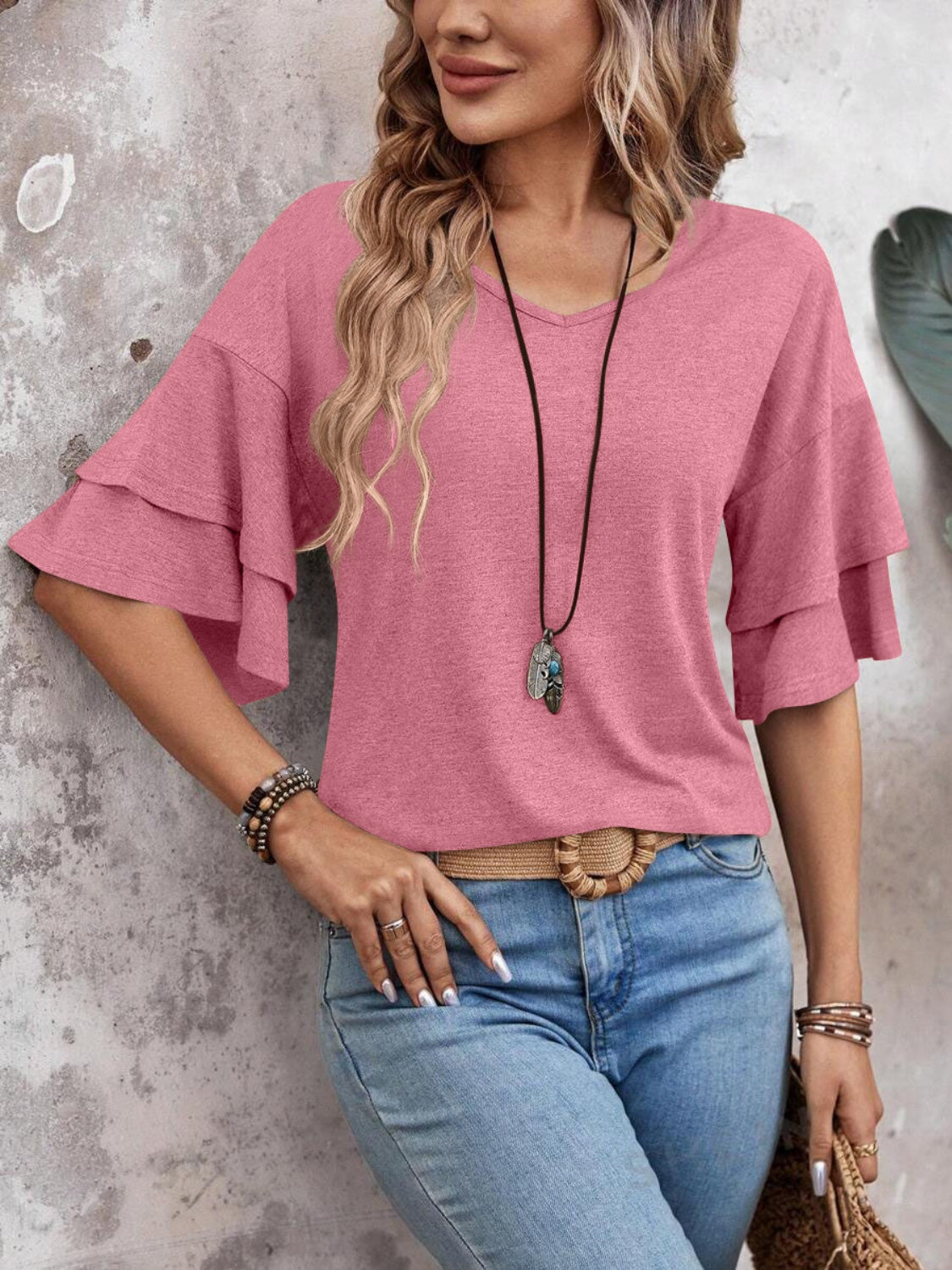 V-Neck Half Sleeve Blouse - Beautifeye Boutique