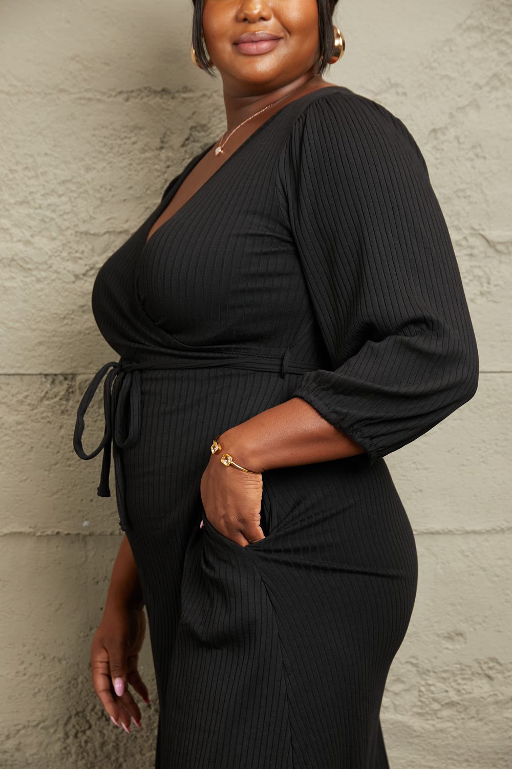 Culture Code Full Size Surplice Flare Ruching Dress - Beautifeye Boutique
