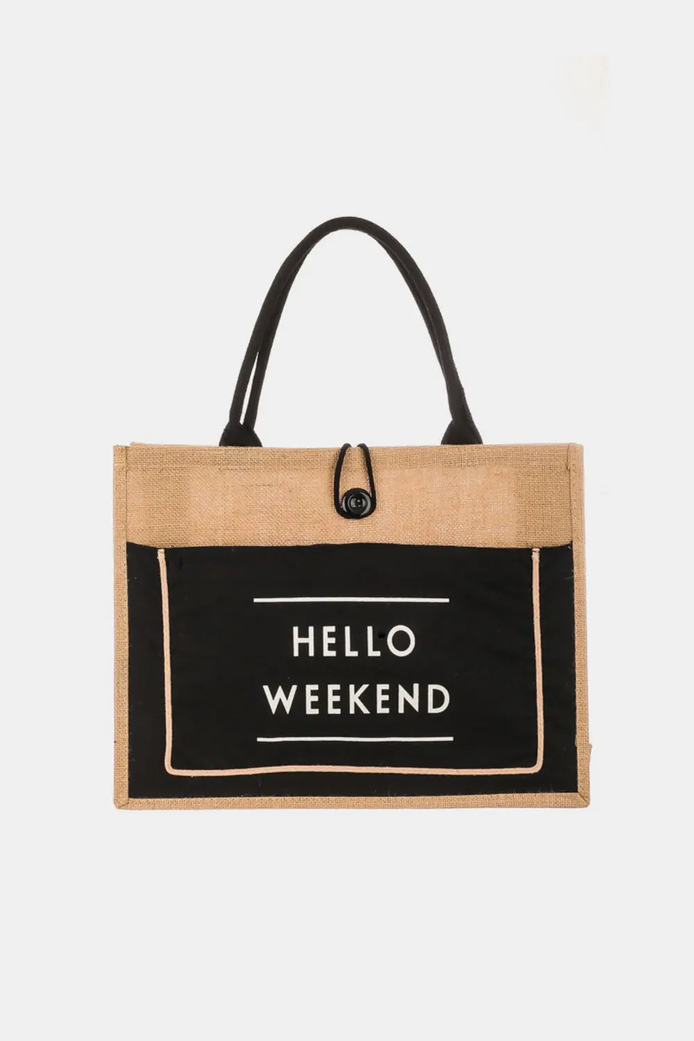 Fame Hello Weekend Burlap Tote Bag - Beautifeye Boutique