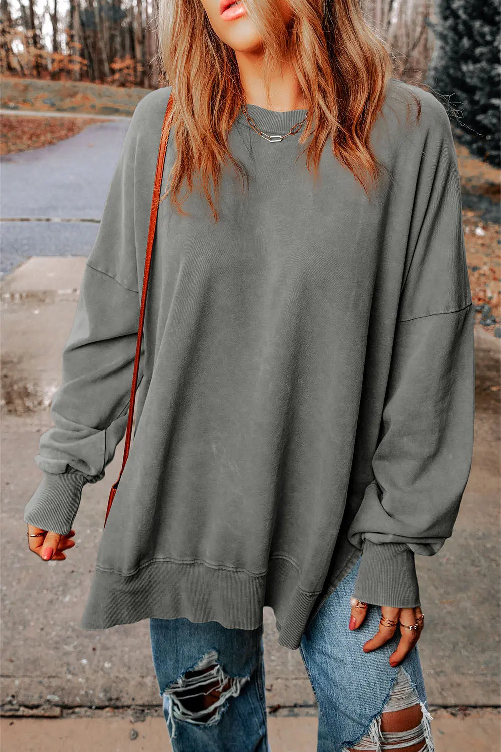 Dropped Shoulder Round Neck Long Sleeve Blouse - Beautifeye Boutique