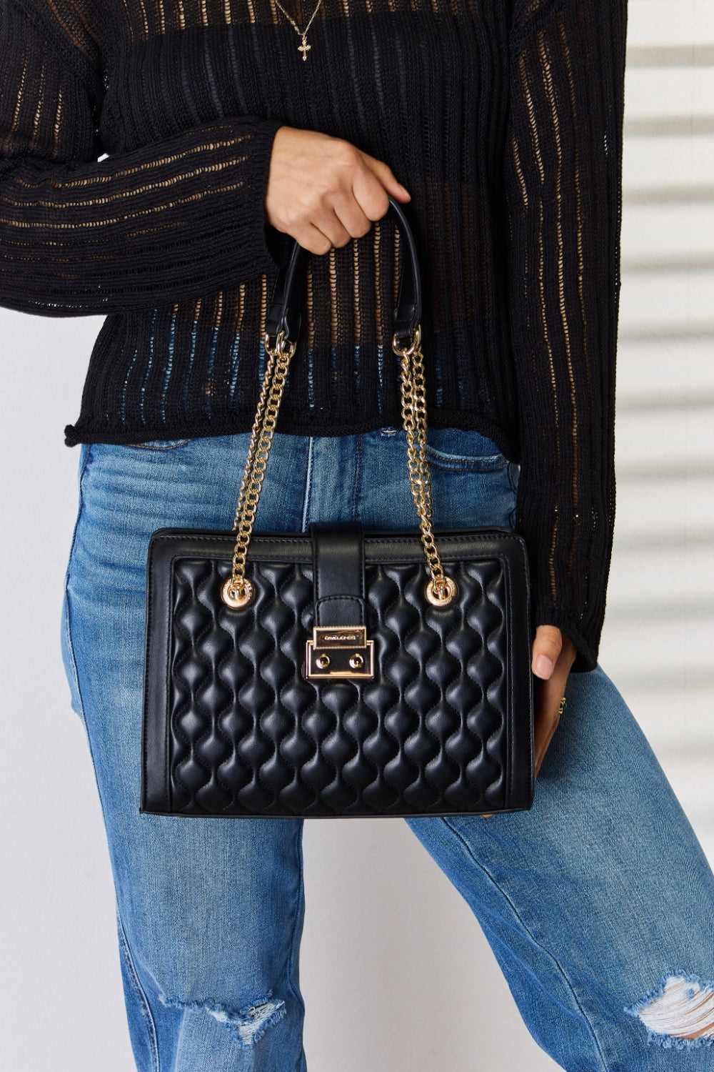 David Jones Quilted PU Leather Handbag - Beautifeye Boutique