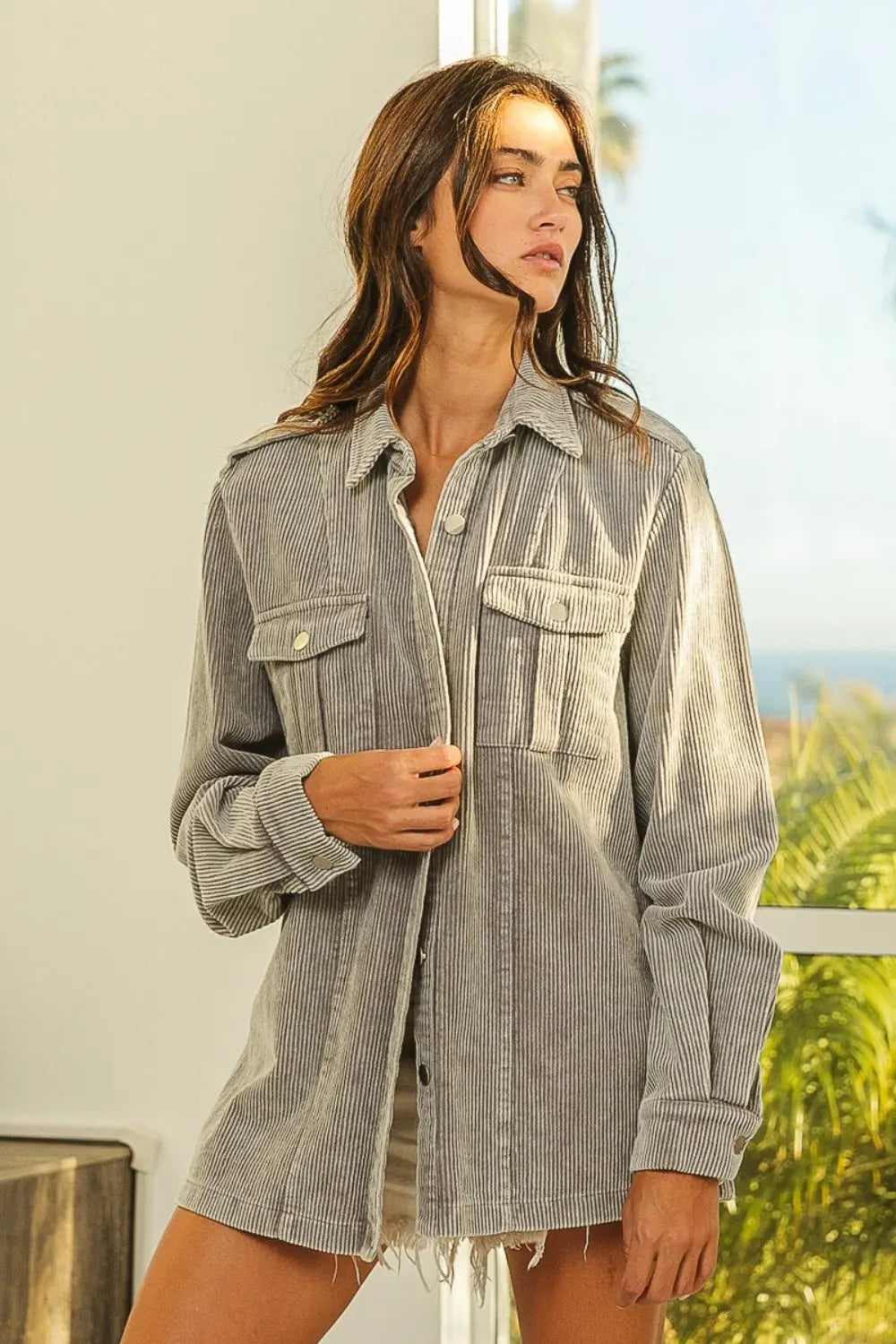 BiBi Button Up Corduroy Shacket - Beautifeye Boutique