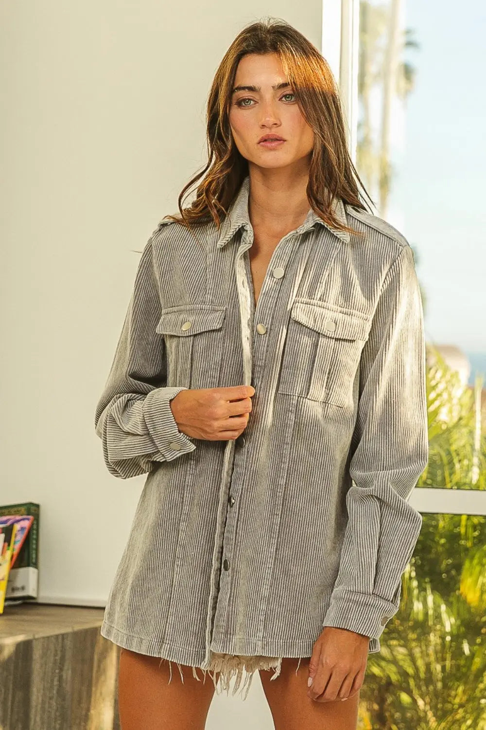 BiBi Button Up Corduroy Shacket - Beautifeye Boutique
