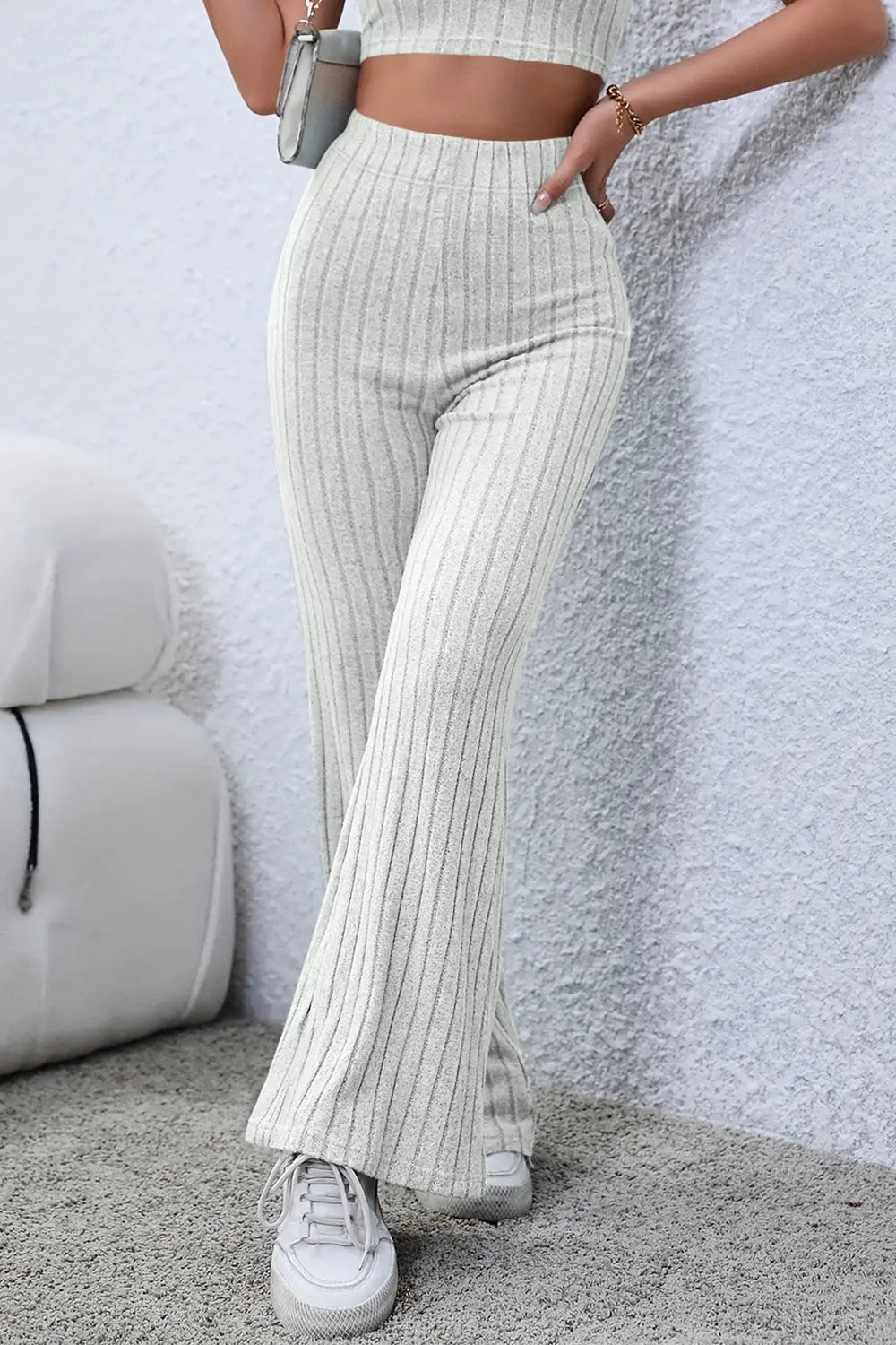 Basic Bae Ribbed High Waist Flare Pants - Beautifeye Boutique