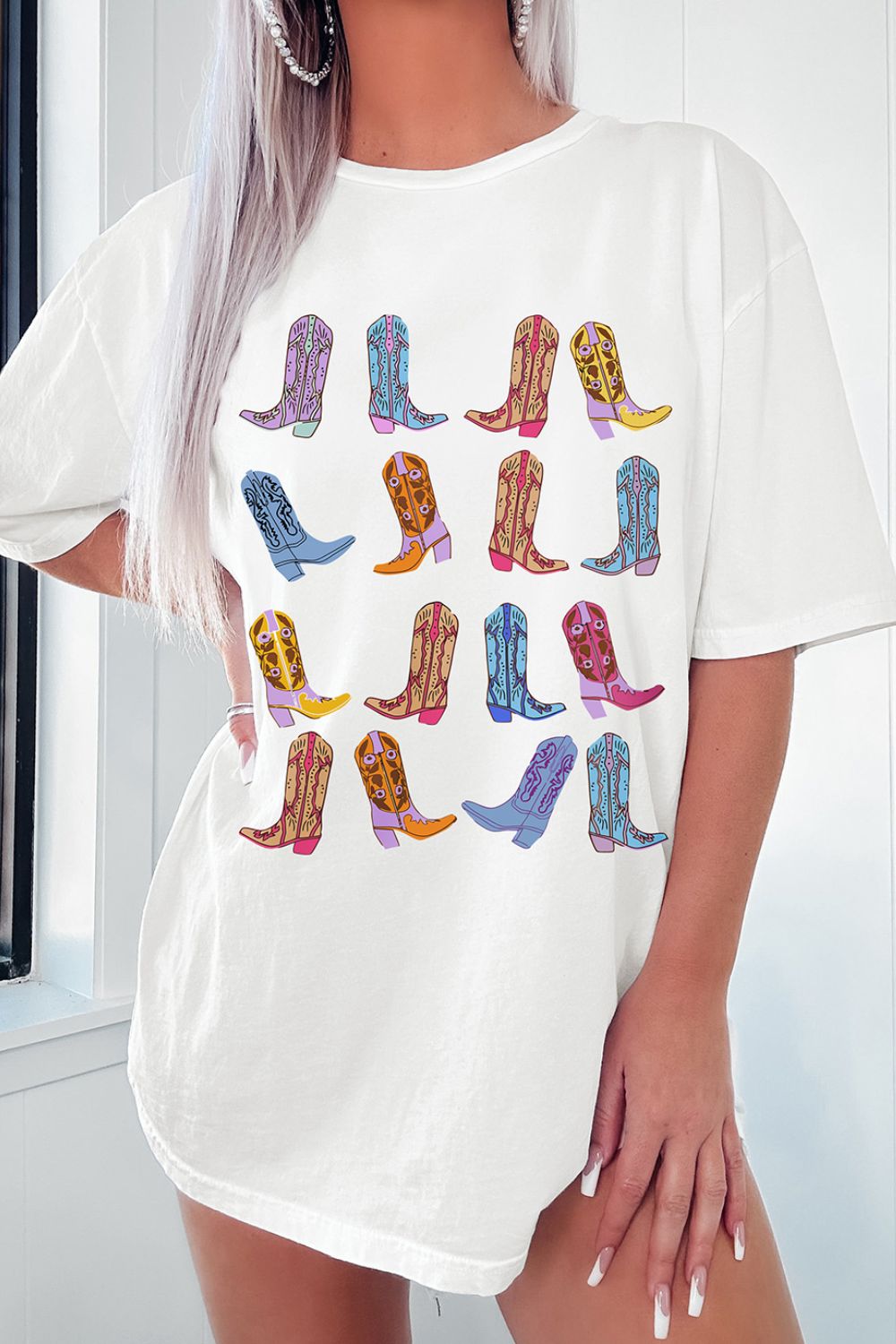 Boots Round Neck Half Sleeve Oversize T-Shirt - Beautifeye Boutique