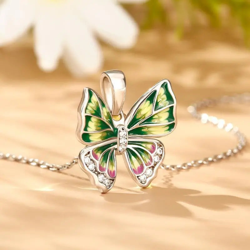 Colorful Butterfly Drop Oil Slightly Inlaid With White Stone Necklace - Beautifeye Boutique