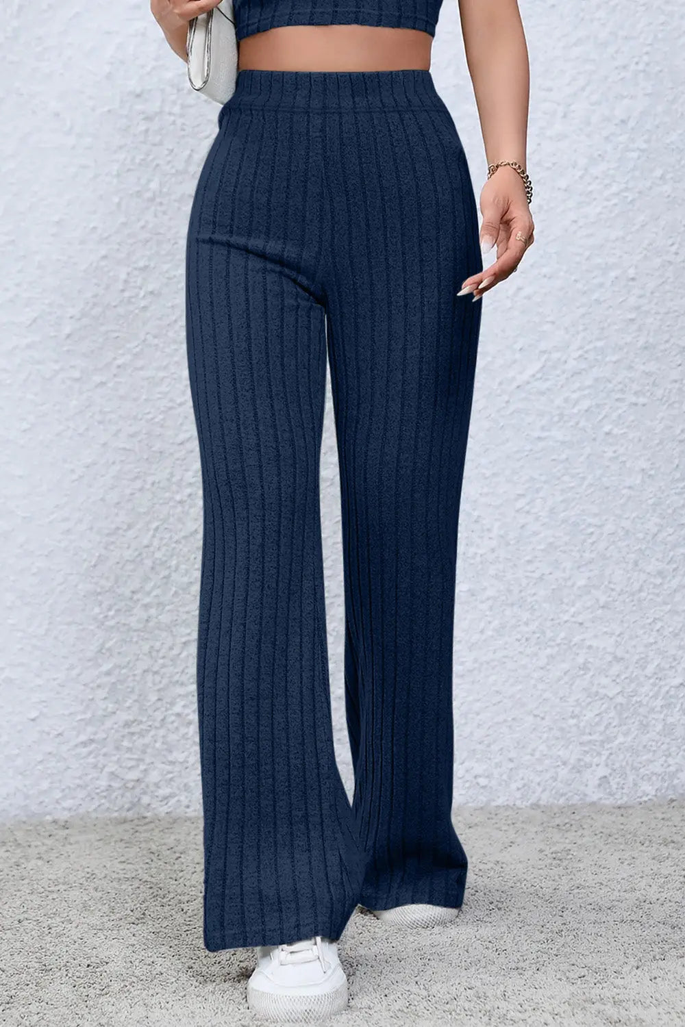 Basic Bae Ribbed High Waist Flare Pants - Beautifeye Boutique
