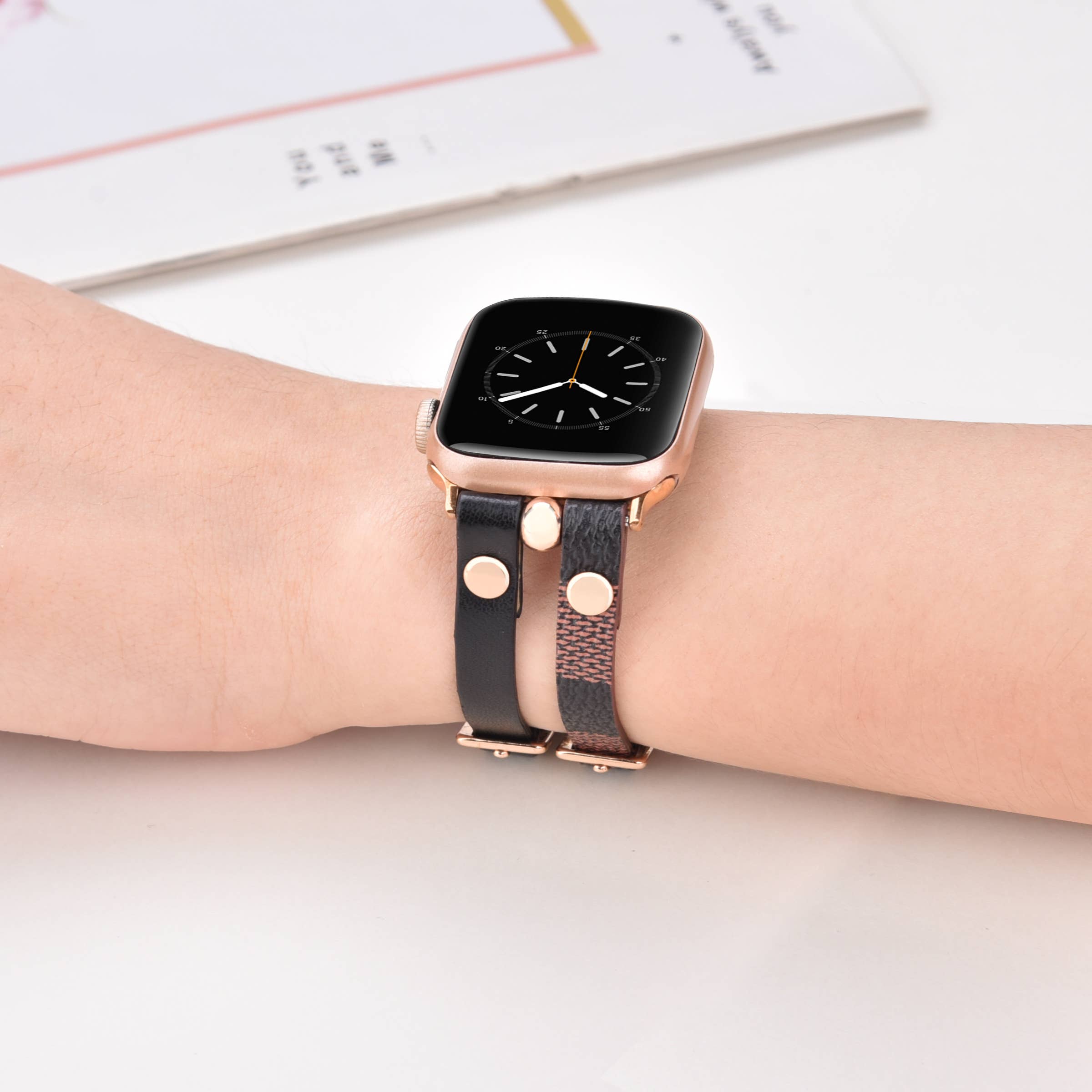 Damier Checkered Apple Watch Band Leather Strap