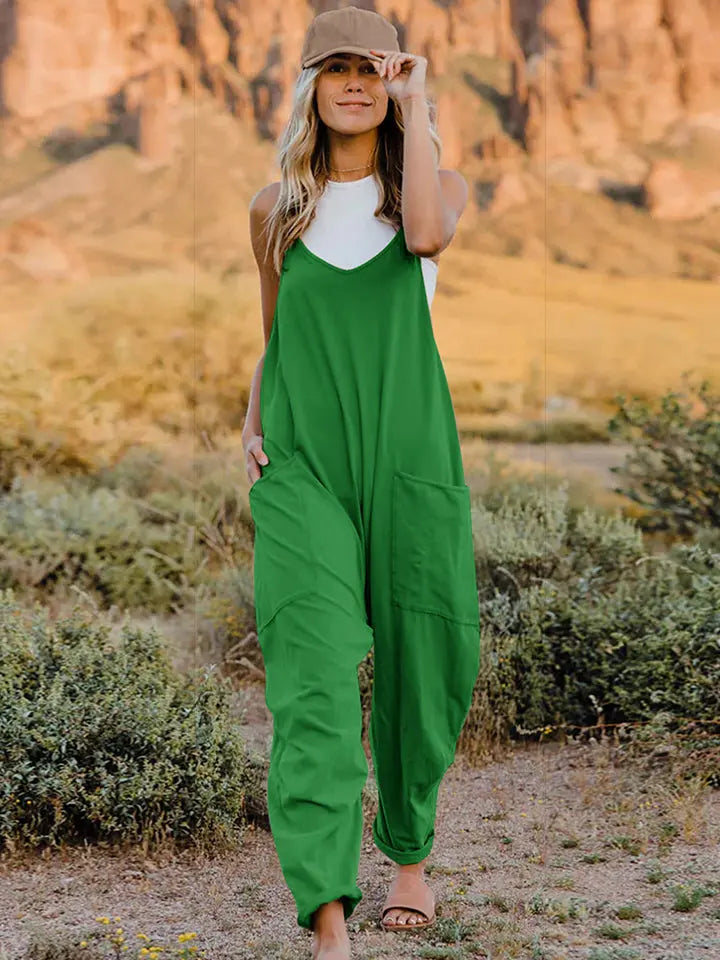 Double Take Full Size Sleeveless V-Neck Pocketed Jumpsuit - Beautifeye Boutique