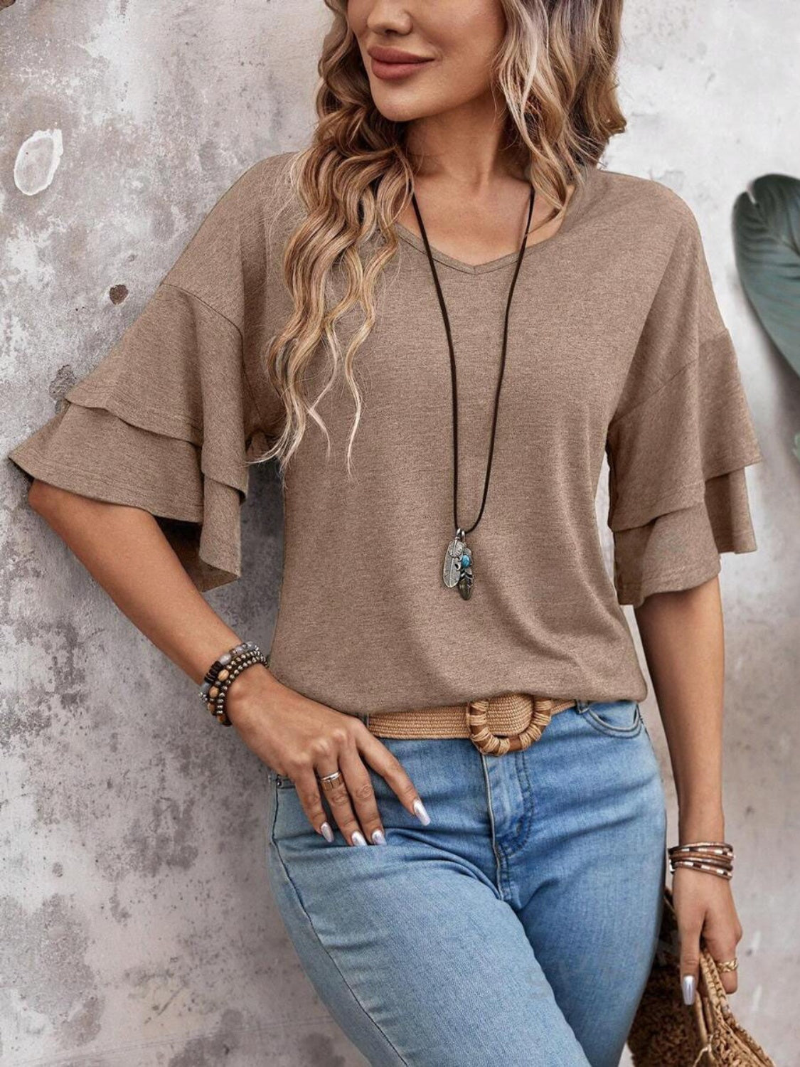 V-Neck Half Sleeve Blouse - Beautifeye Boutique