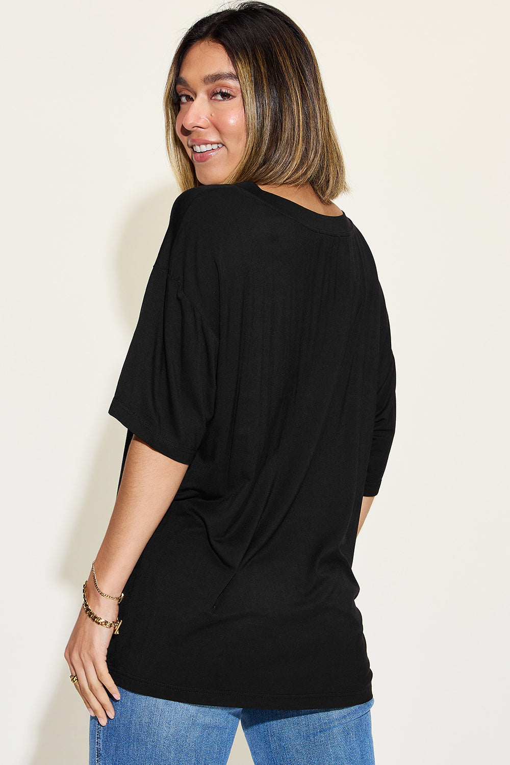 Basic Bae Full Size Bamboo V-Neck Drop Shoulder T-Shirt - Beautifeye Boutique