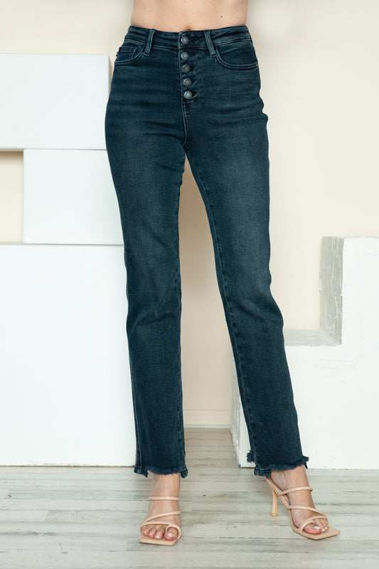 Judy Blue Full Size Button Fly Hem Destroy Straight Jeans - Beautifeye Boutique
