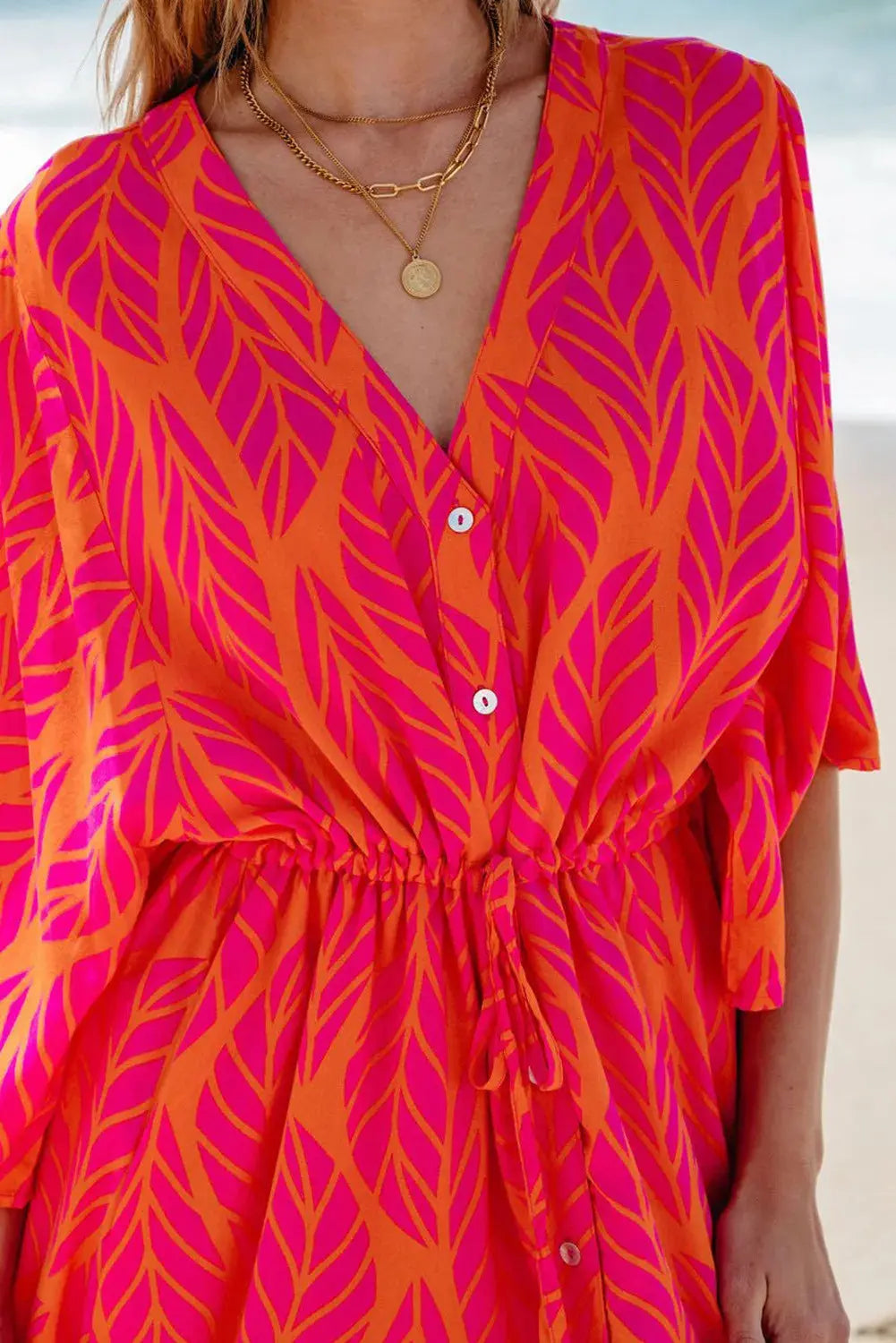 Drawstring Printed V-Neck Maxi Dress - Beautifeye Boutique