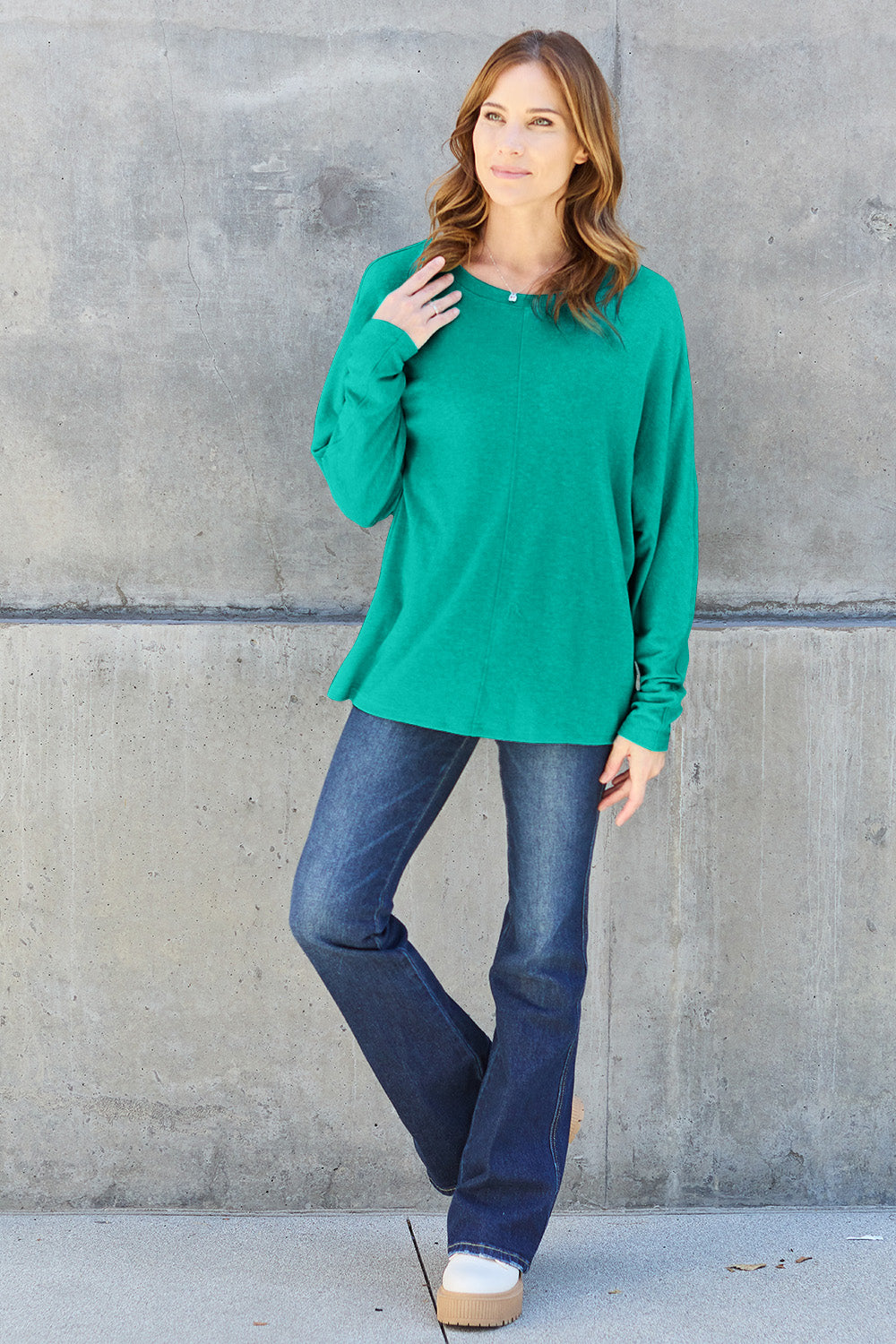 Double Take Full Size Round Neck Long Sleeve T-Shirt - Beautifeye Boutique
