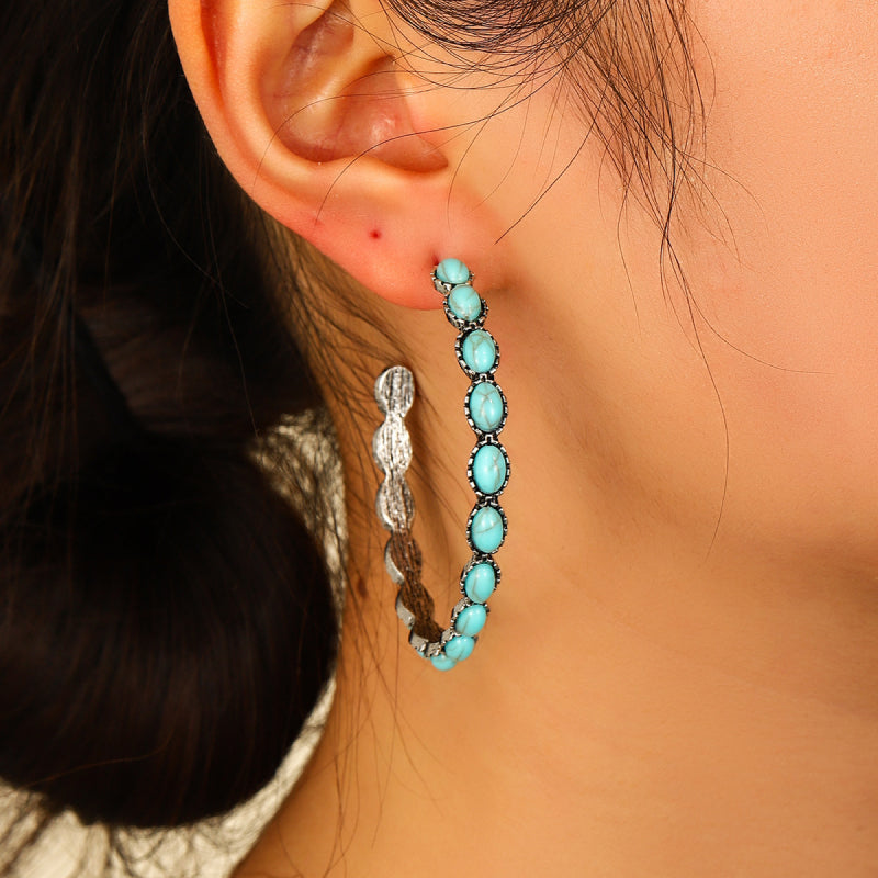 Artificial Turquoise C-Hoop Earrings - Beautifeye Boutique