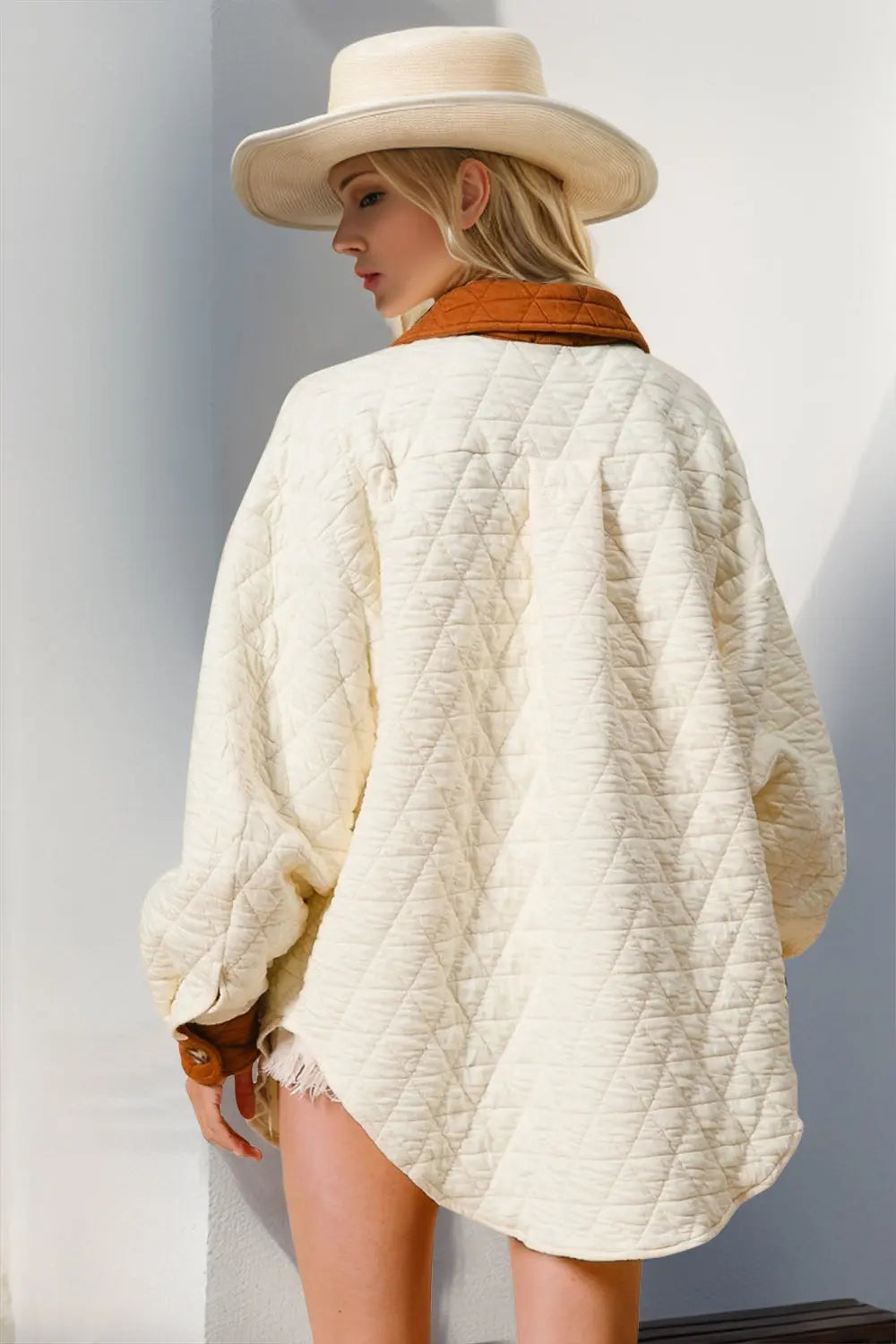 Double Take Full Size Contrast Button Up Quilted Shacket - Beautifeye Boutique