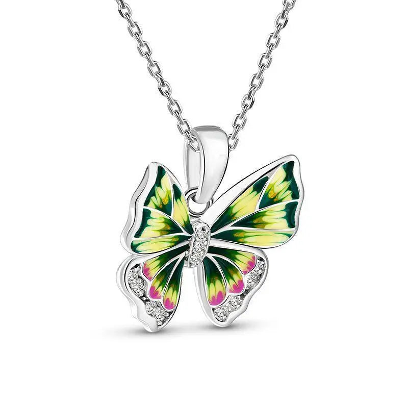 Colorful Butterfly Drop Oil Slightly Inlaid With White Stone Necklace - Beautifeye Boutique