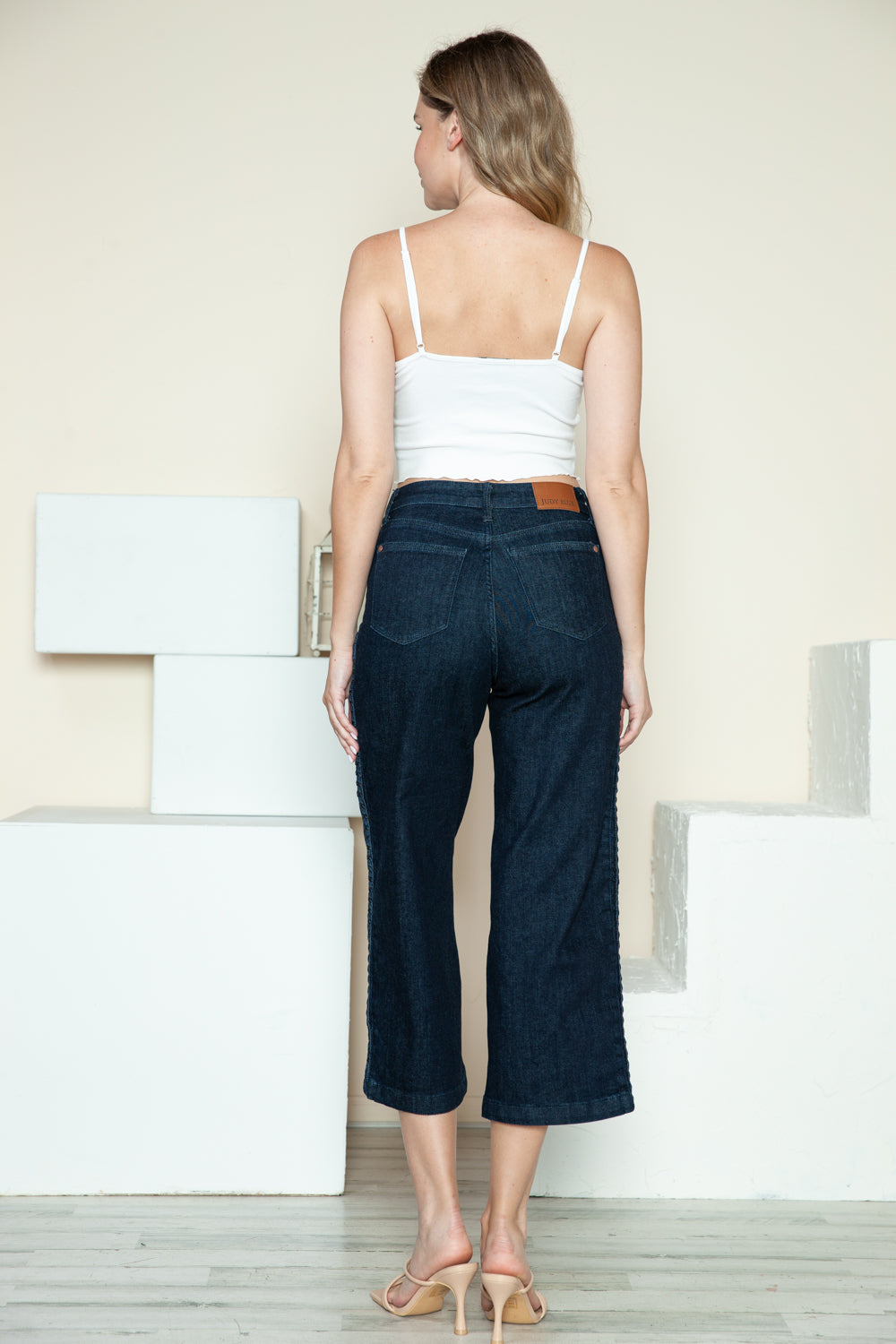Judy Blue Full Size Side Seam Braid Detail Crop Wide Leg Jeans - Beautifeye Boutique
